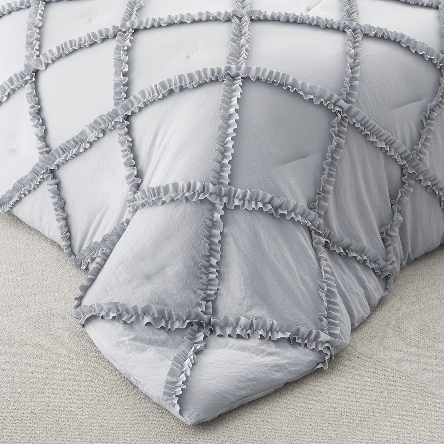 Bonlino Tufted Light Grey Comforter Set Soft Bedding Fluffy TWIN Size NEW