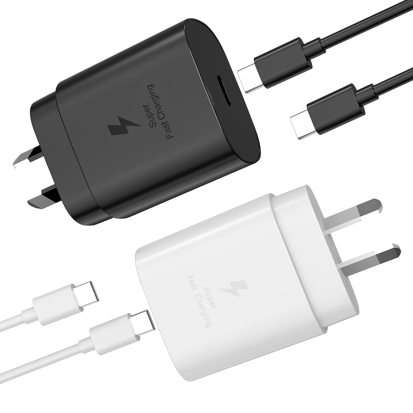 SCHITEC 25W 2 x Mains Chargers USB-C Fast Charger Adapter 1m Cable Black NEW