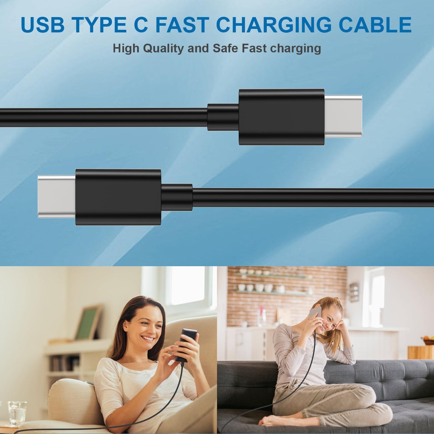 SCHITEC 25W 2 x Mains Chargers USB-C Fast Charger Adapter 1m Cable Black NEW