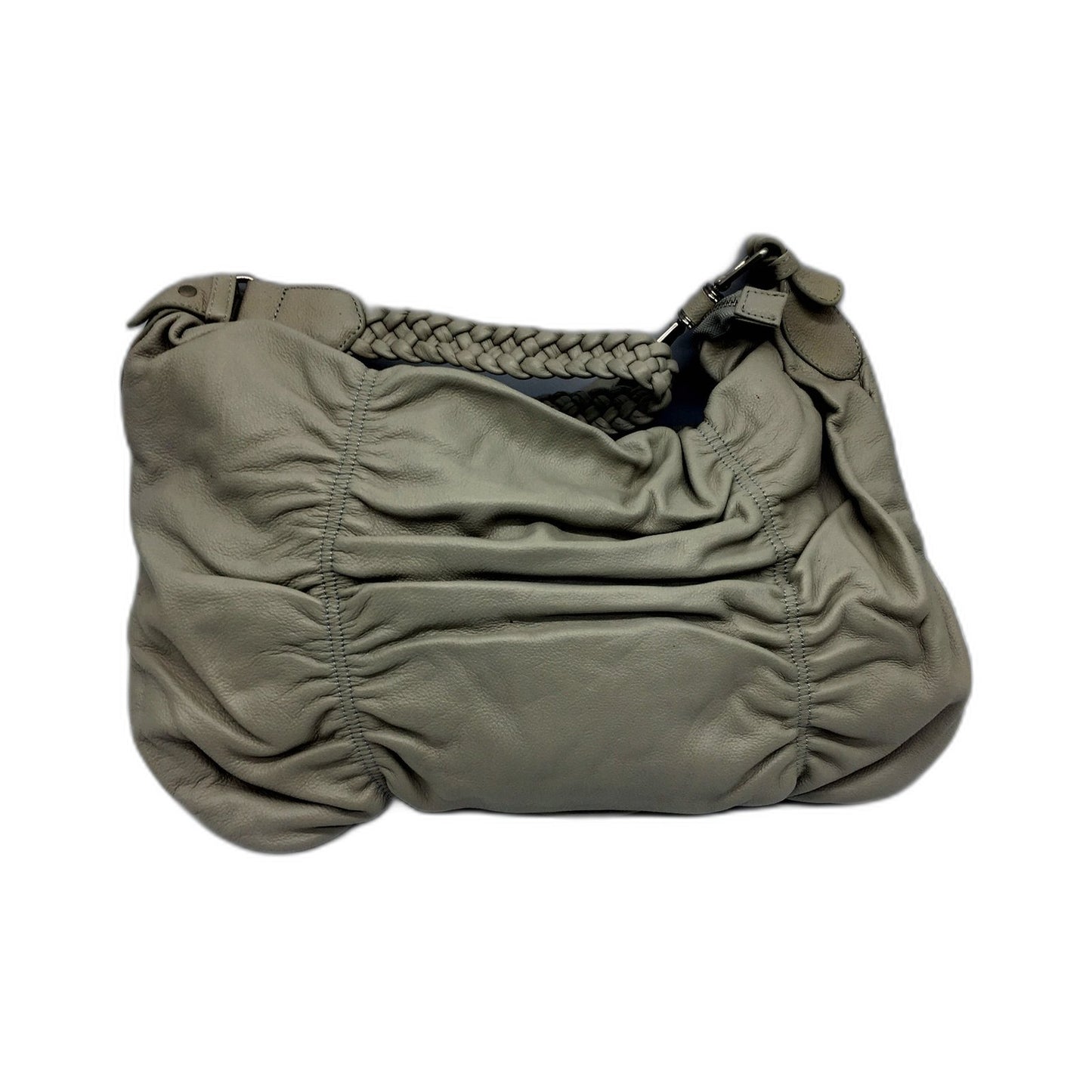 Poppy Green Womens Leather Hobo Handbag Grey Braided Strap Zipper Closure NEW