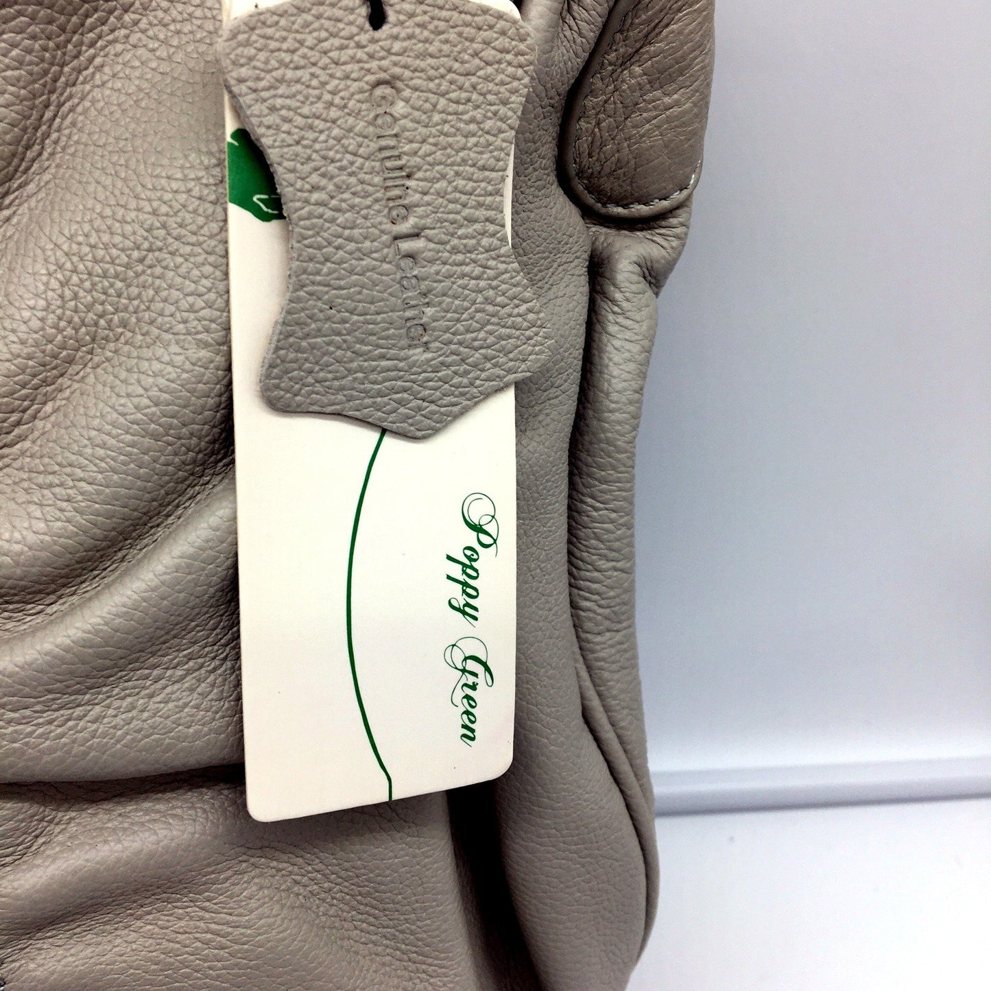 Poppy Green Womens Leather Hobo Handbag Grey Braided Strap Zipper Closure NEW