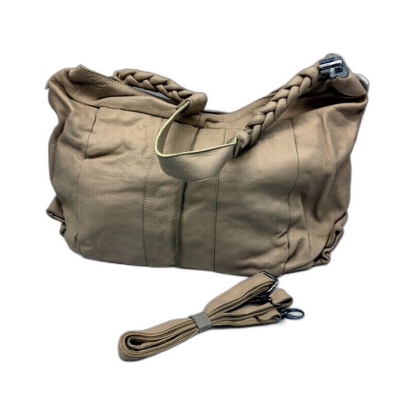 Poppy Green Womens Leather Hobo Handbag Large Cream Everyday Stylish NEW