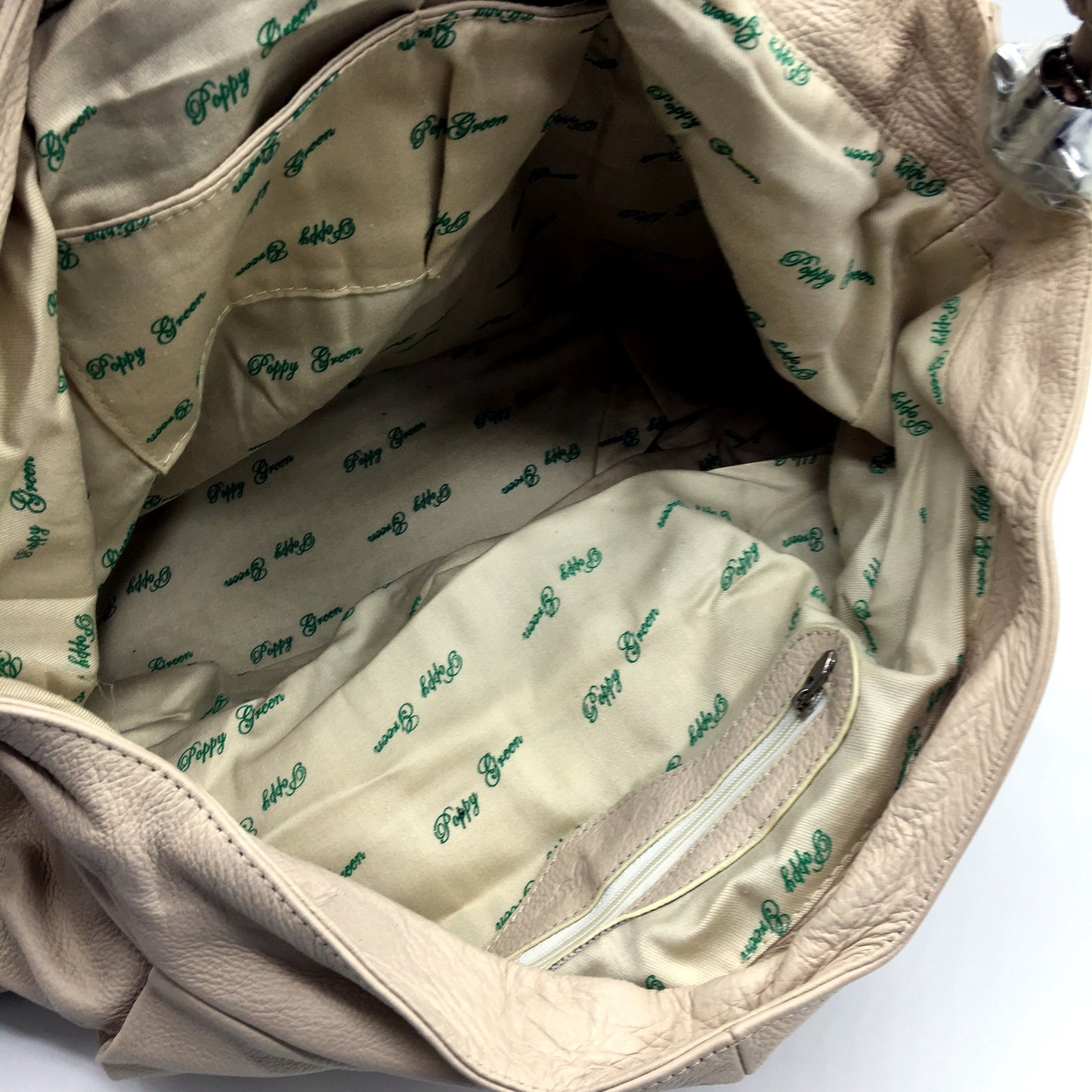 Poppy Green Womens Leather Hobo Handbag Large Cream Everyday Stylish NEW