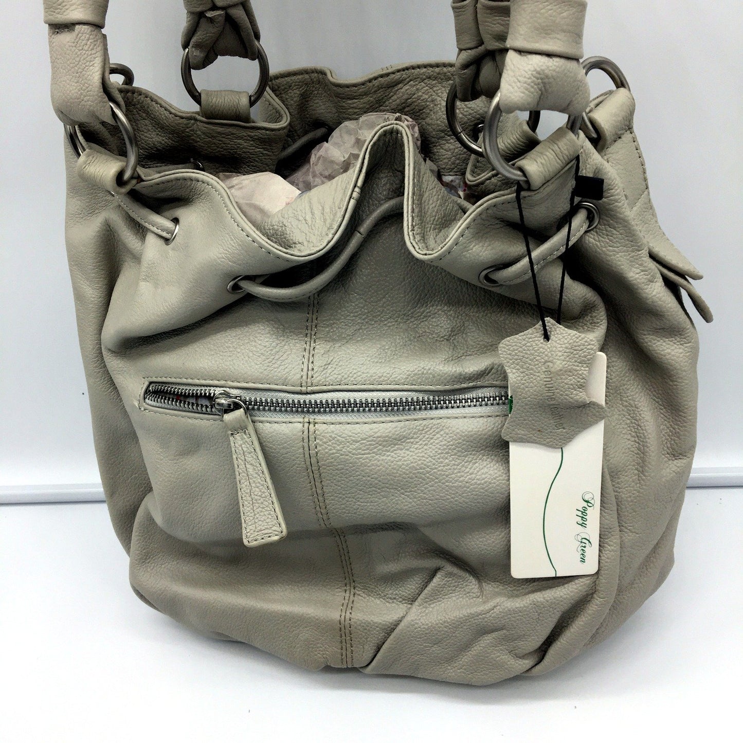 Poppy  Green Leather Hobo Handbag Womens Genuine Leather Grey Hobo Handbag NEW