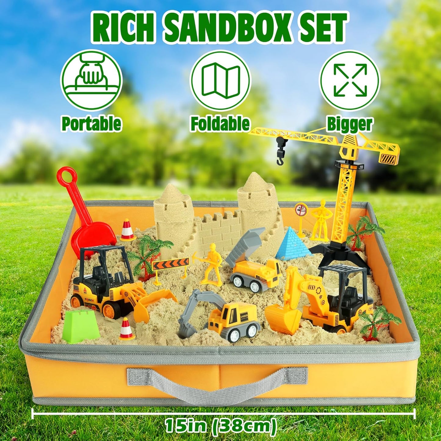 Billeeit Foldable Sandbox Beach Toys Construction Vehicles Playset Ages 3+ NEW