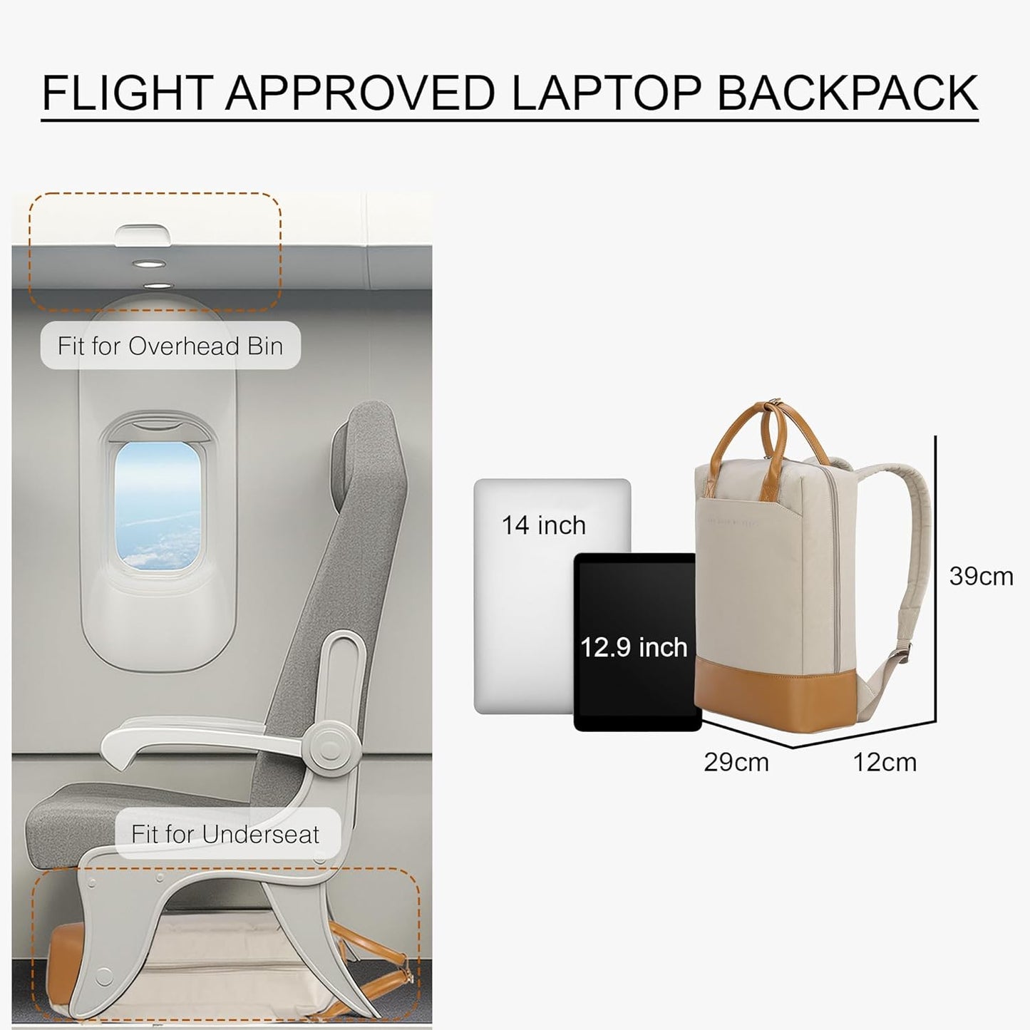 Business Travel Backpacks Backpack Laptop Bag, 14 inch, Beige, Medium Size NEW
