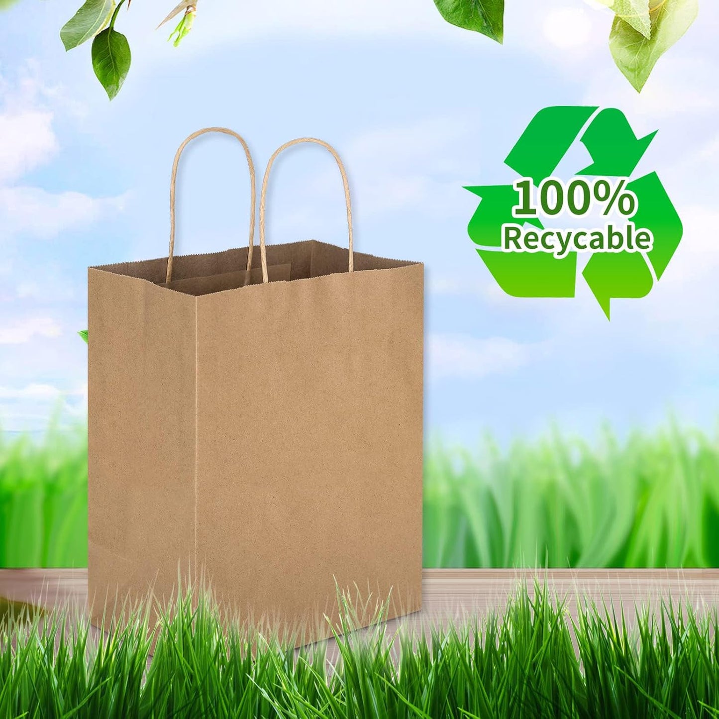 Toovip 100-Count Brown Paper Gift Bags, 21x11x27cm, Reusable Kraft Bags NEW