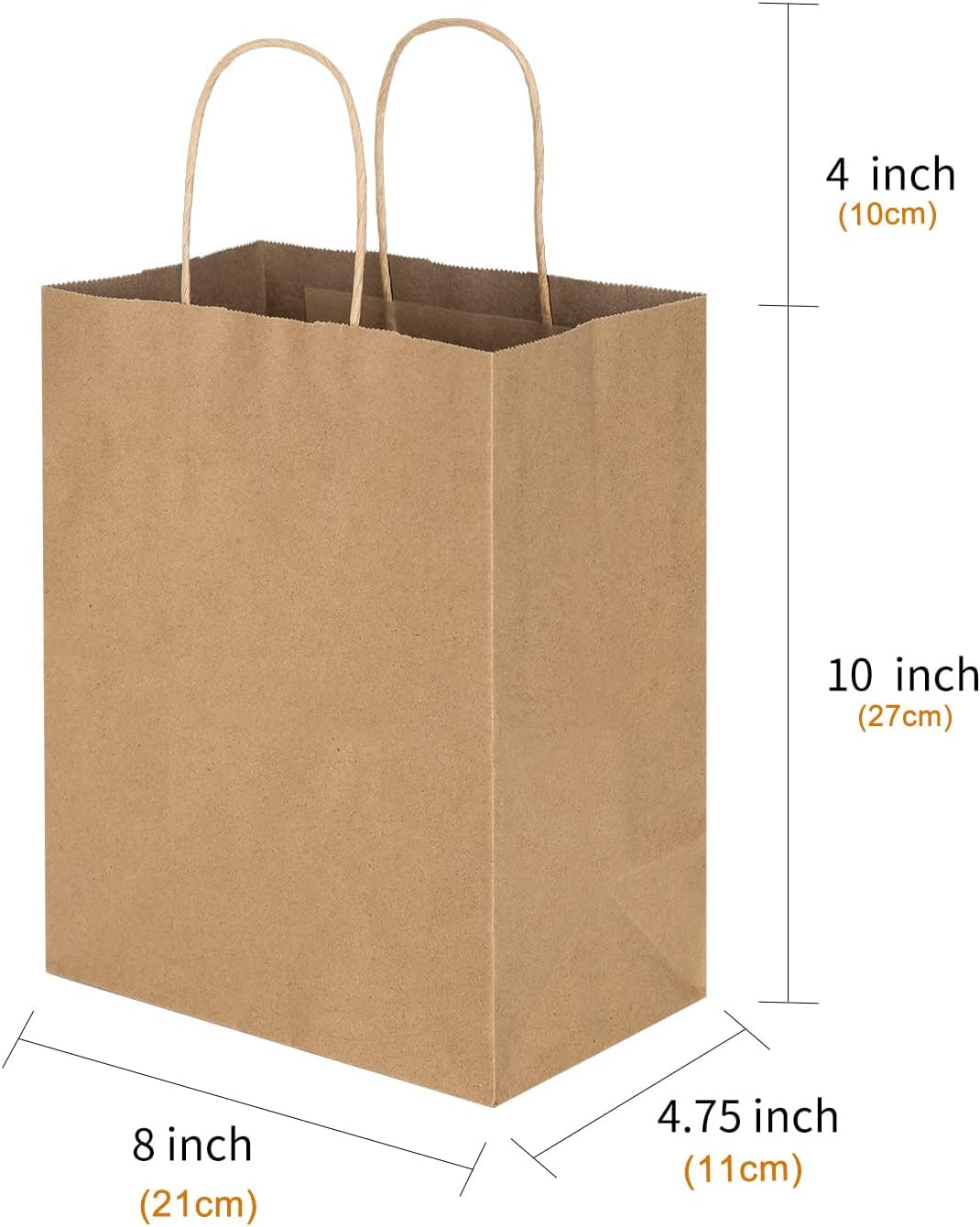 Toovip 100-Count Brown Paper Gift Bags, 21x11x27cm, Reusable Kraft Bags NEW