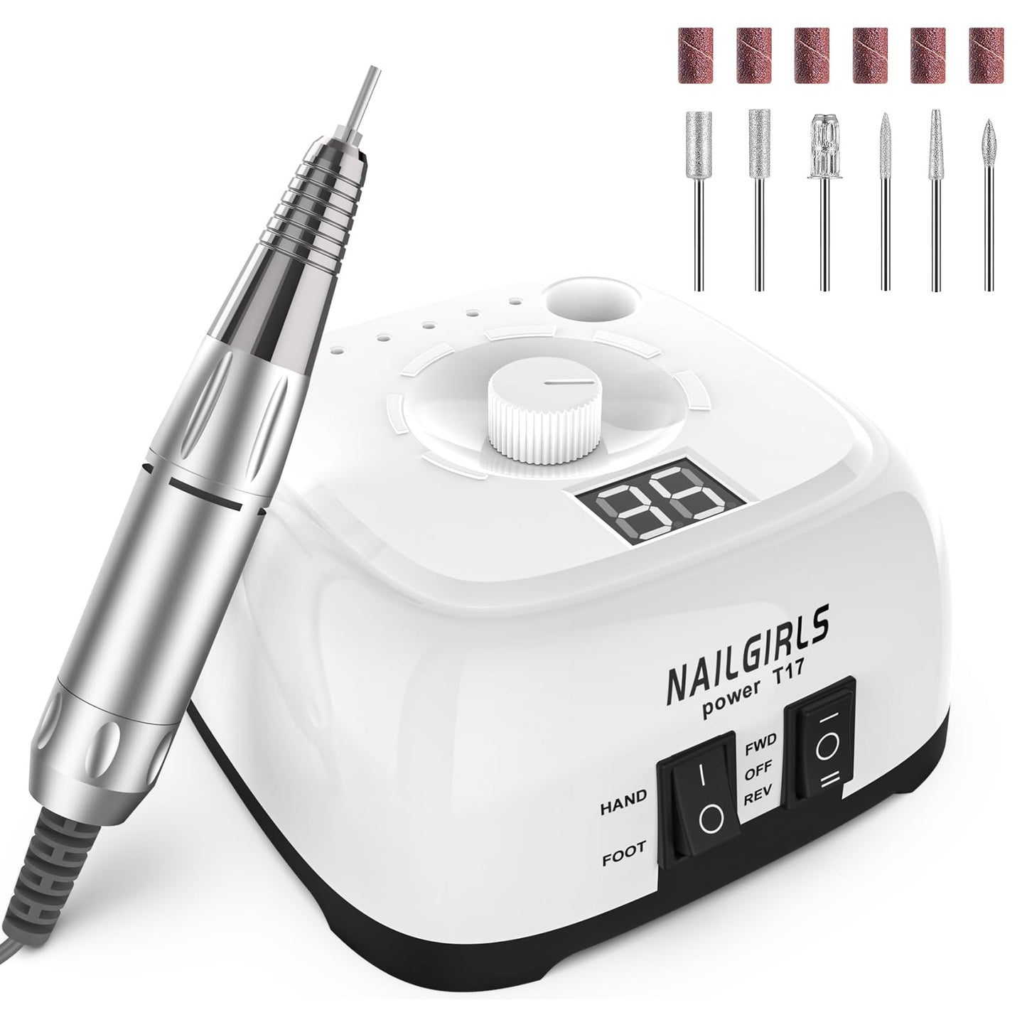 NAILGIRLS T17 35000RPM Electric Nail Drill White & Drill & Bit Pack NEW