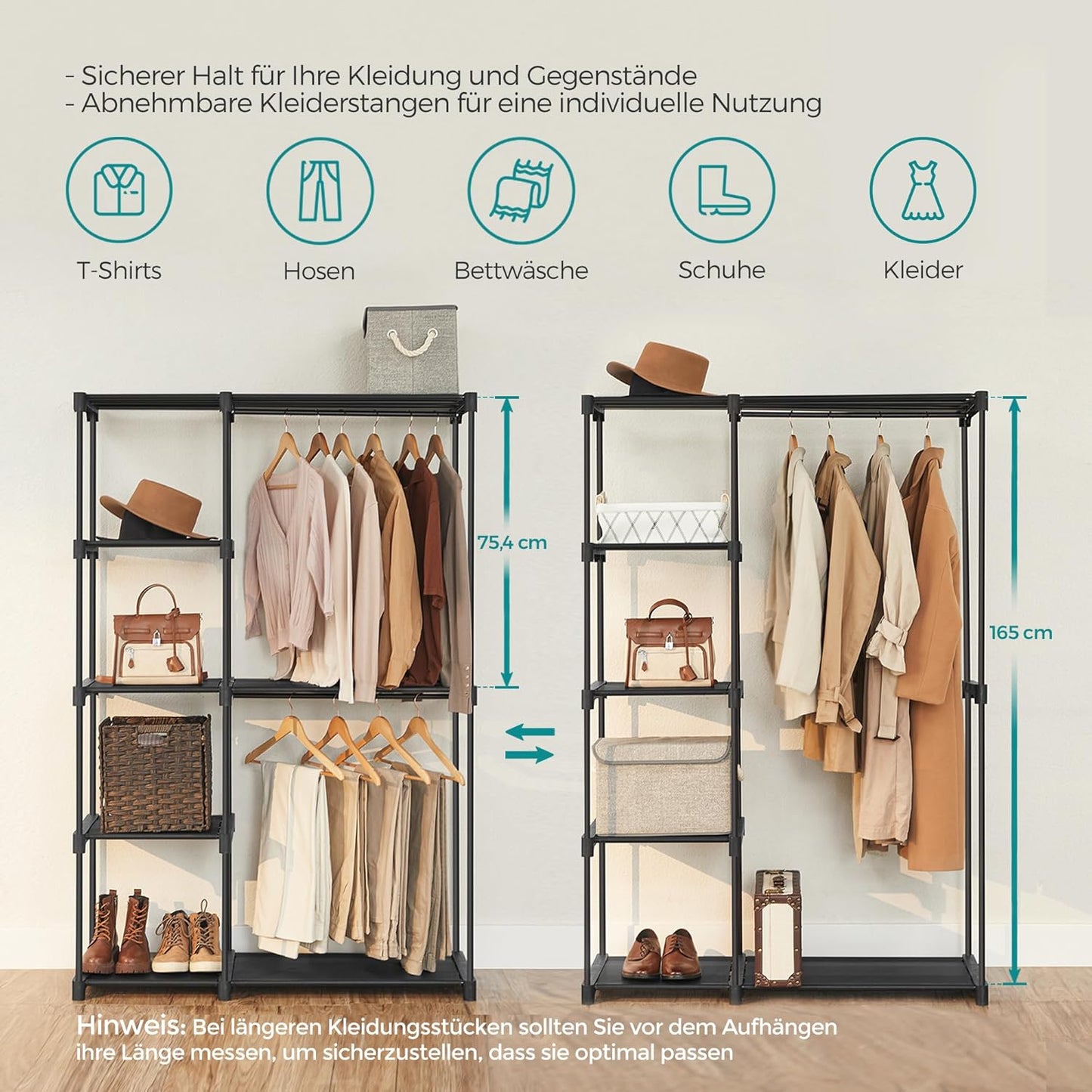 SONGMICS Freestanding Bedroom Wardrobes Wardrobe Vertical Shelf Coat Rack NEW