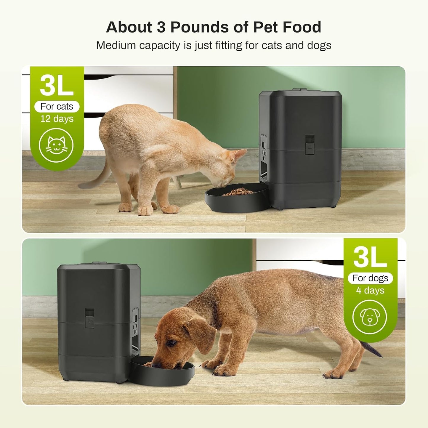 ZEKIRY Automatic Pet Feeder 3L Timed Dog Cat Food Dispenser Scheduled Meals NEW