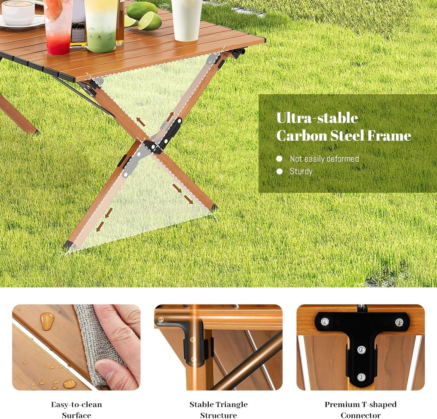 EqiEch Folding Tables Camping Table - Portable Wooden Outdoor Picnic NEW
