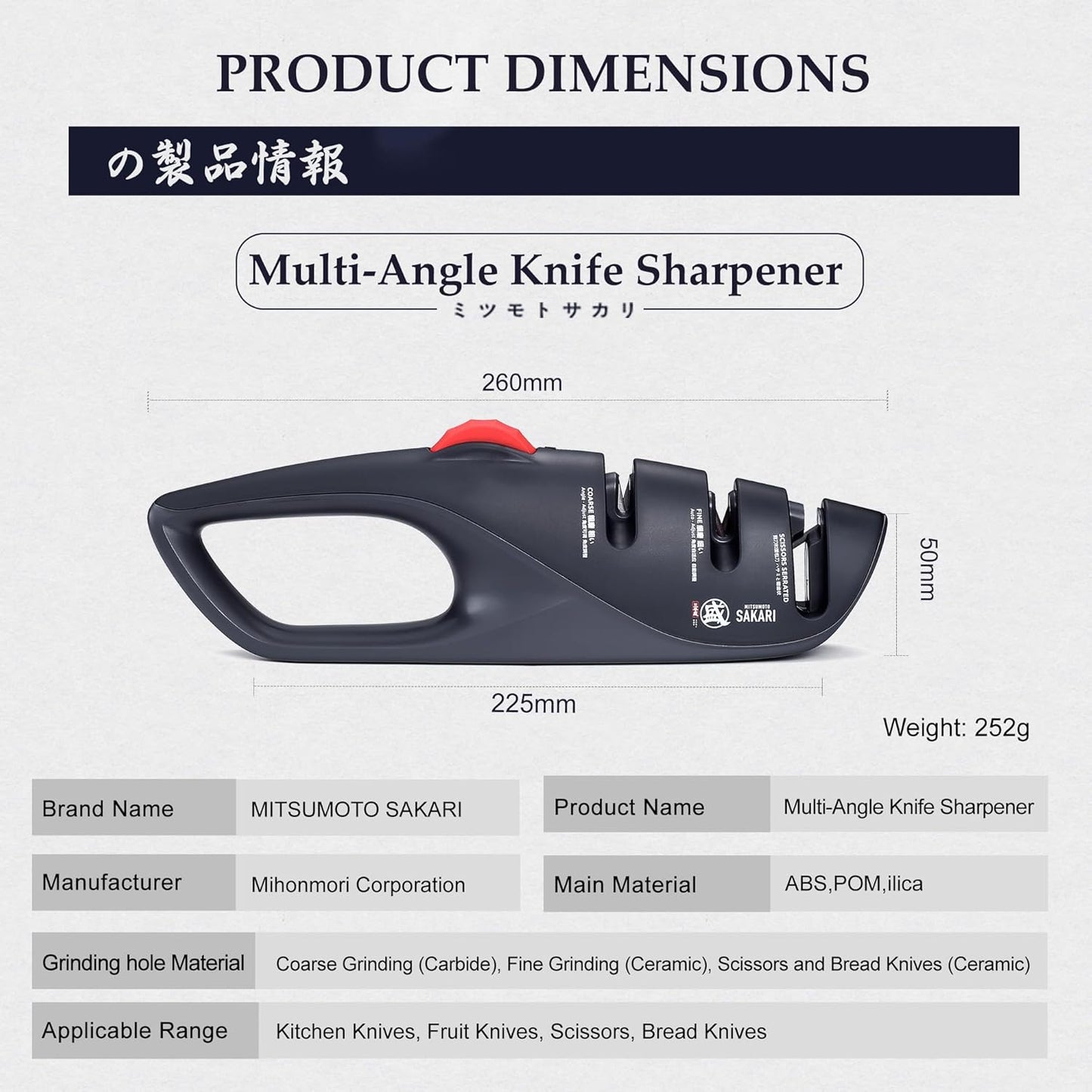 MITSUMOTO SAKARI 3-Stage Professional Manual Knife Sharpener Adjustable DEMO
