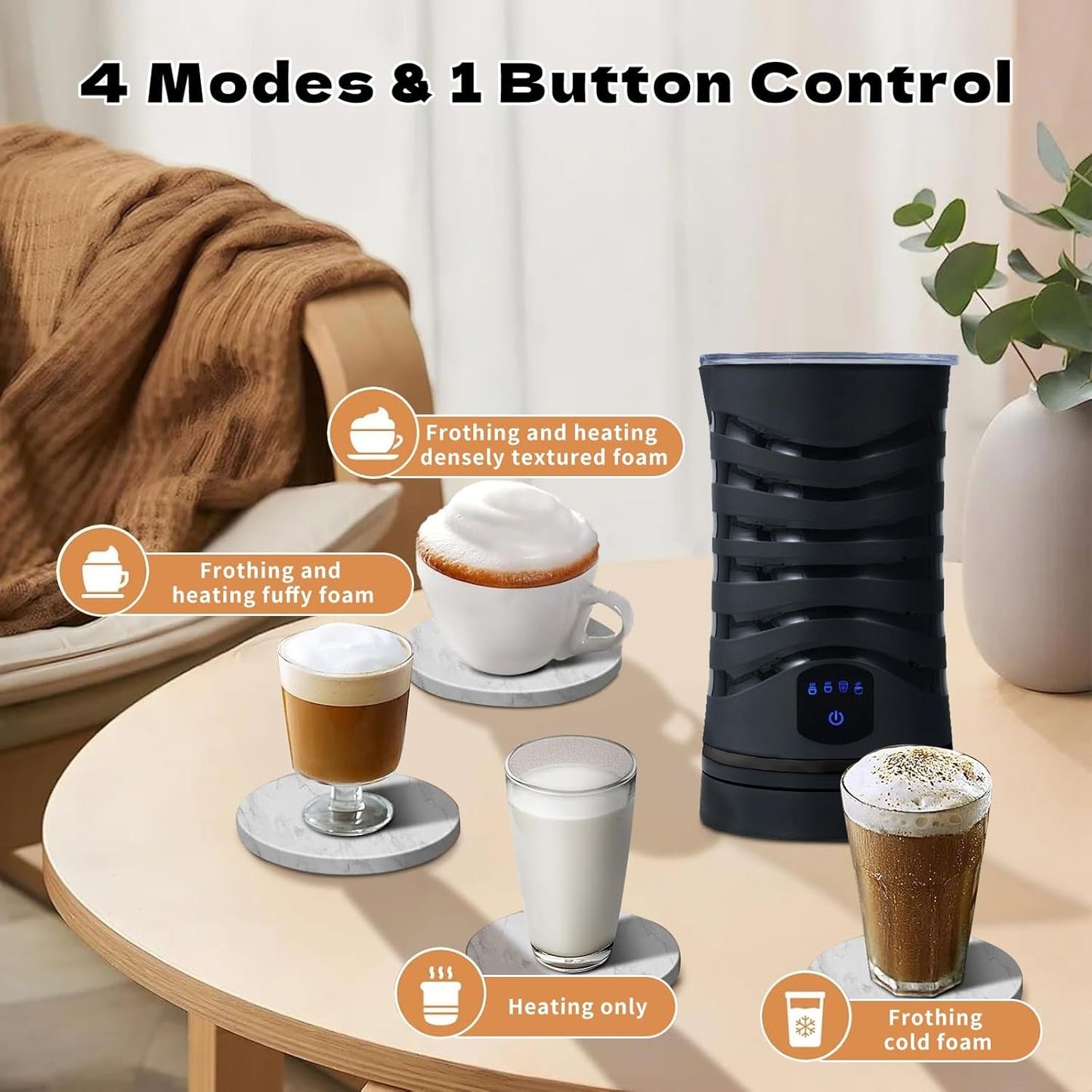 Stylora 4-in-1 Hot & Cold Milk Frother Automatic Warm Foam Maker Black DEMO