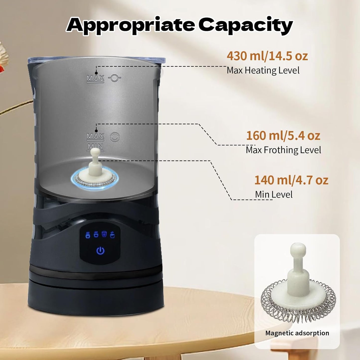Stylora 4-in-1 Hot & Cold Milk Frother Automatic Warm Foam Maker Black DEMO