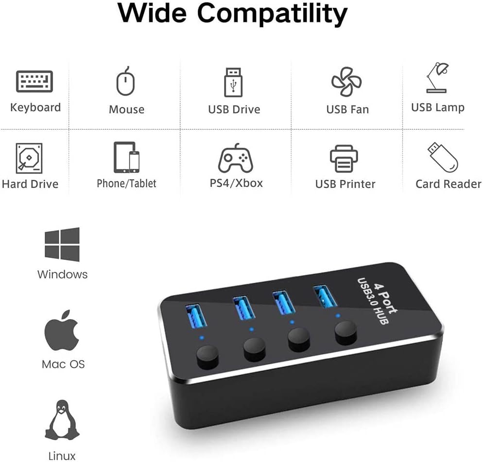 TEKERA 4-Port USB Hubs USB 3.0 Aluminum Hub Splitter for Laptops, PCs, and DEMO