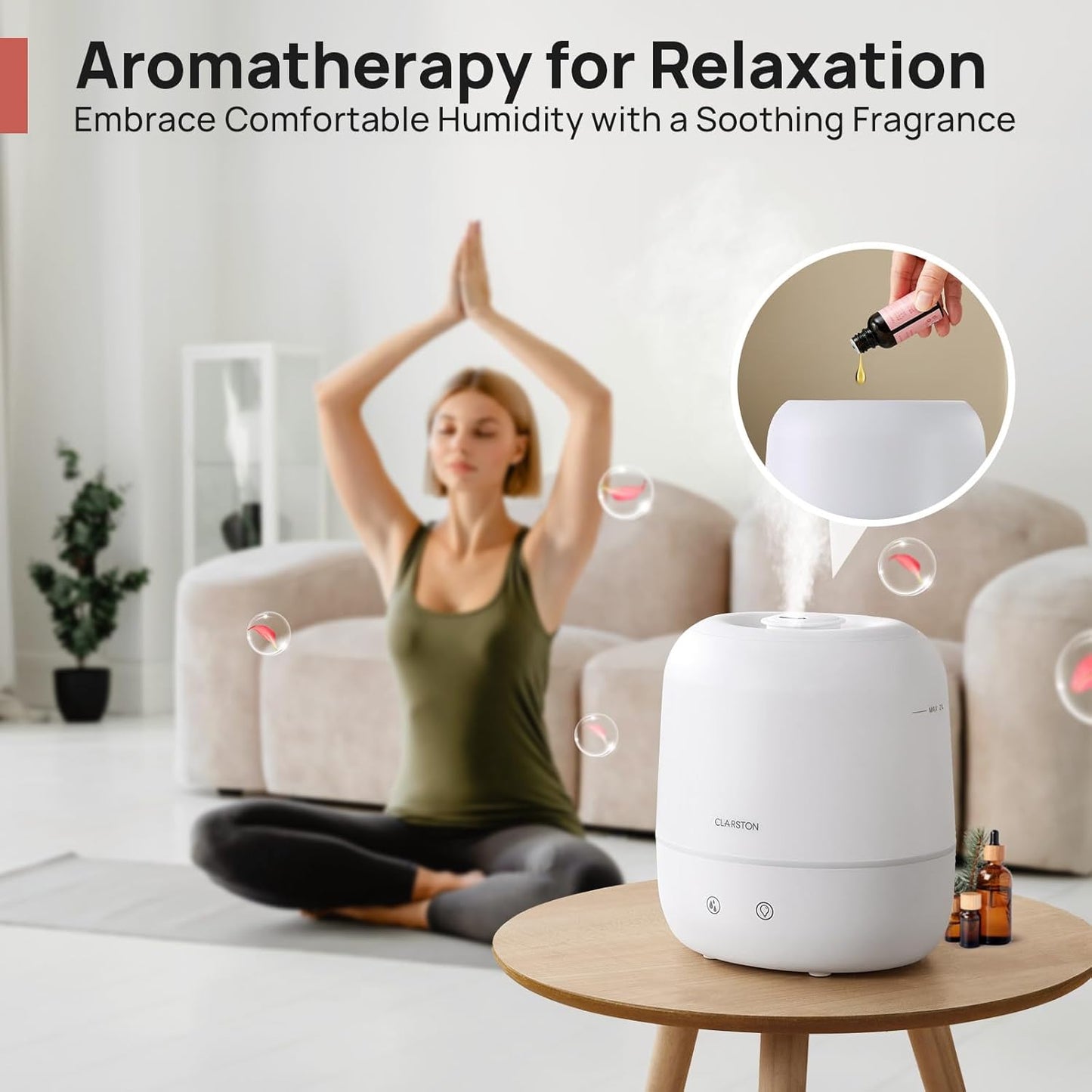 Clarston 2L Single Room Humidifier with 360° Nozzle, Top Fill, White DEMO