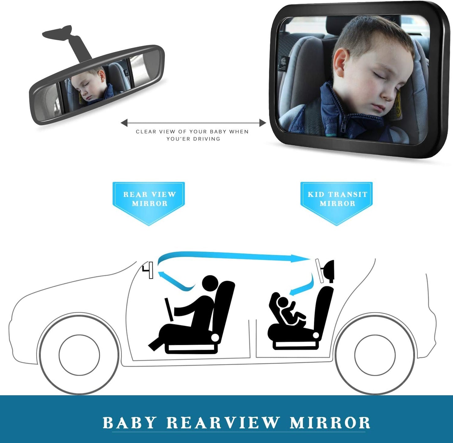 DARVIQS Baby Backseat Mirror Large Wide View Infant Rear Facing Seat NEW