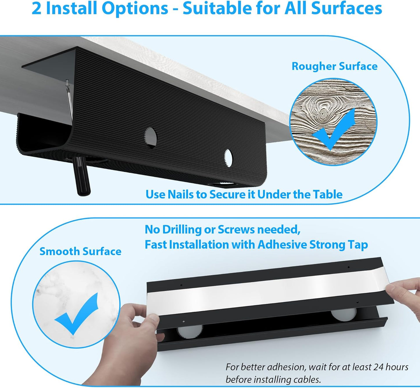 ZhiYo Large Capacity Cable Management Tray 2 Pack Under Desk Organizer DEMO