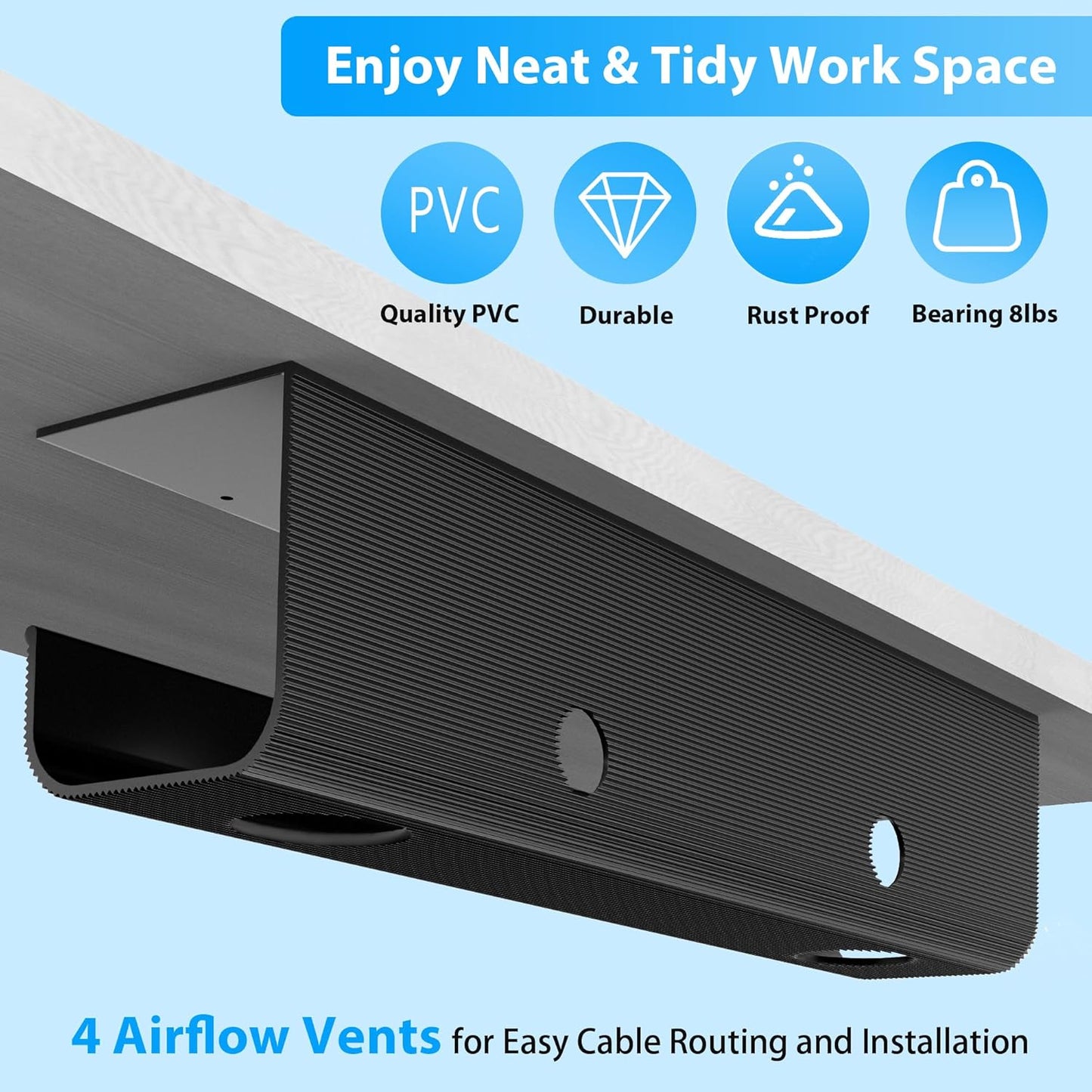 ZhiYo Large Capacity Cable Management Tray 2 Pack Under Desk Organizer DEMO