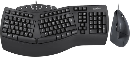 Perixx Ergonomic Keyboard and Vertical Mouse Combo - Black USB Set NEW