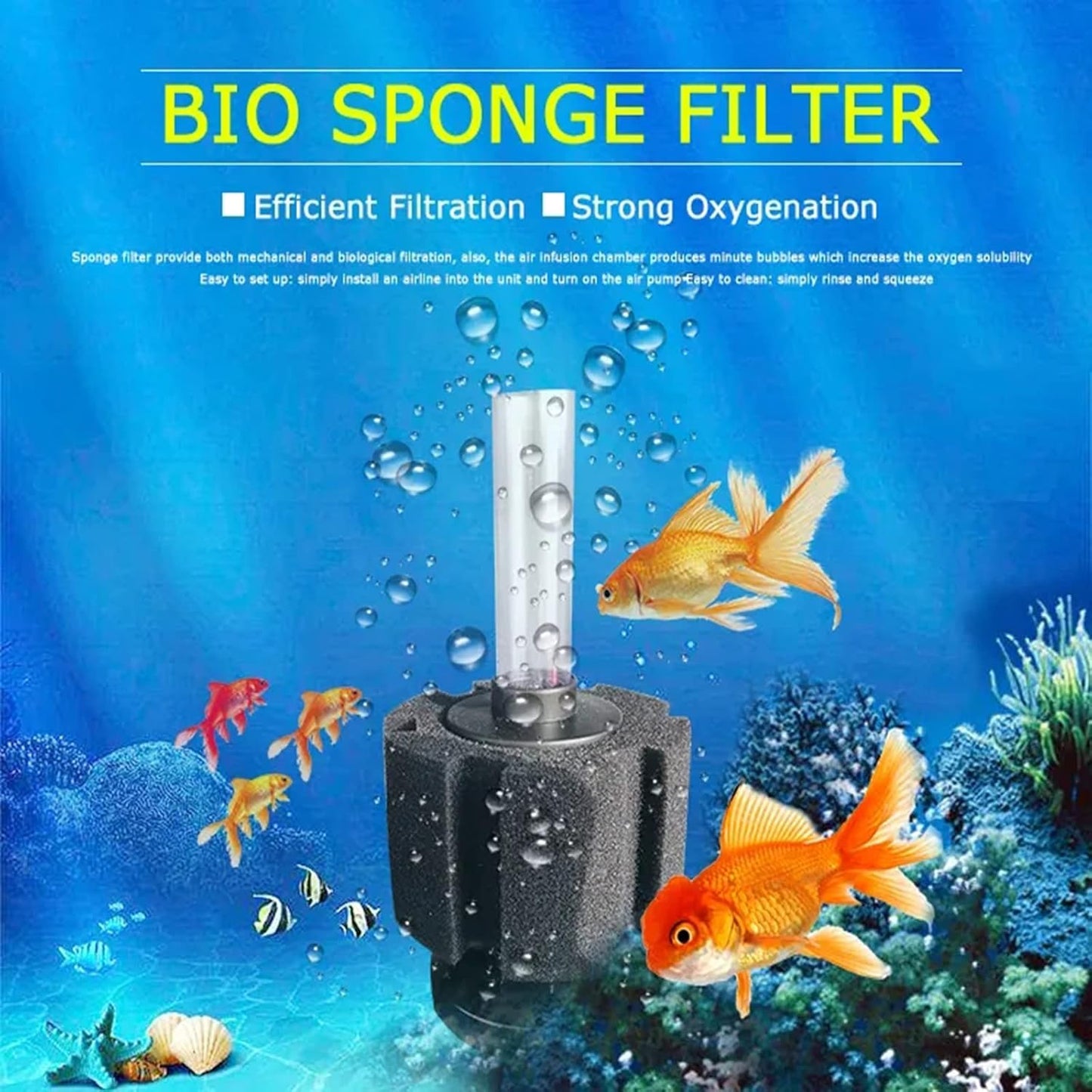 Heeke 10-Gallon Filters Sponge Aquarium Filter Underwater Center Filtration NEW