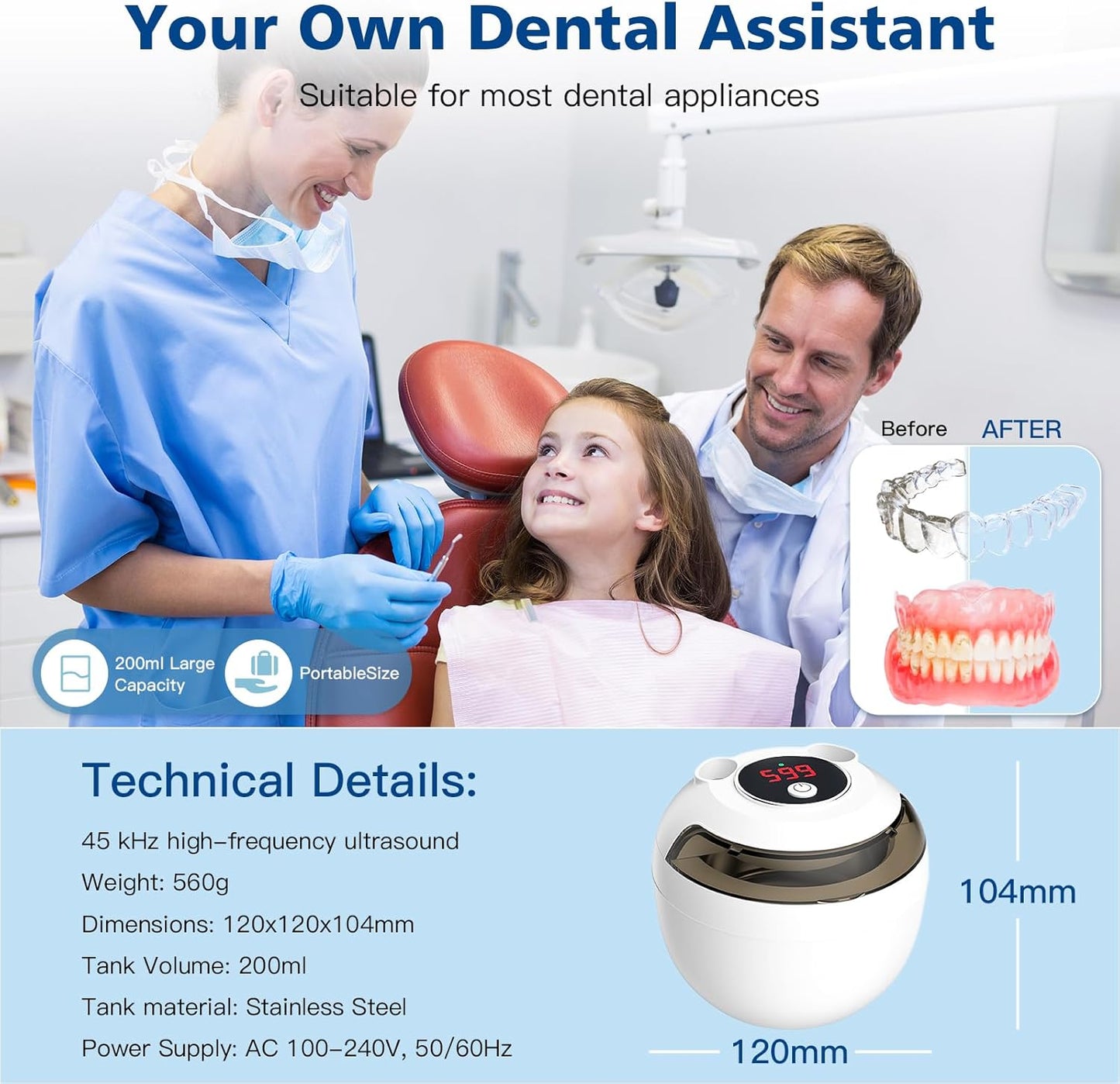 Aotuda Ultrasonic Retainer Cleaner Machine - 200ML Cleaning & Care for DEMO
