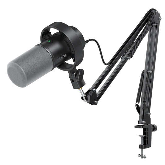 FIFINE USB/XLR PC Microphones Dynamic Podcast Microphone Kit with Boom Arm, NEW