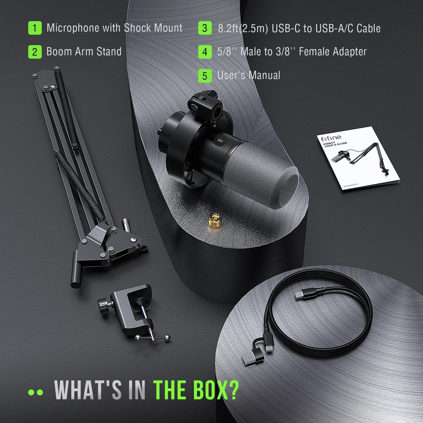 FIFINE USB/XLR PC Microphones Dynamic Podcast Microphone Kit with Boom Arm, NEW