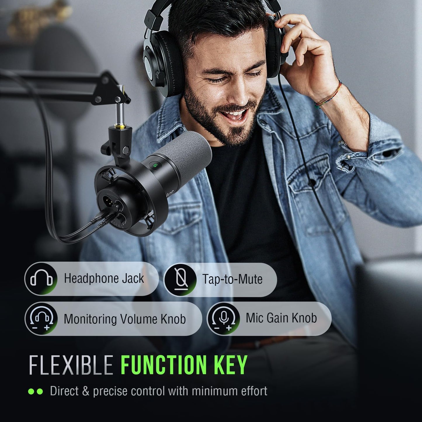 FIFINE USB/XLR PC Microphones Dynamic Podcast Microphone Kit with Boom Arm, NEW