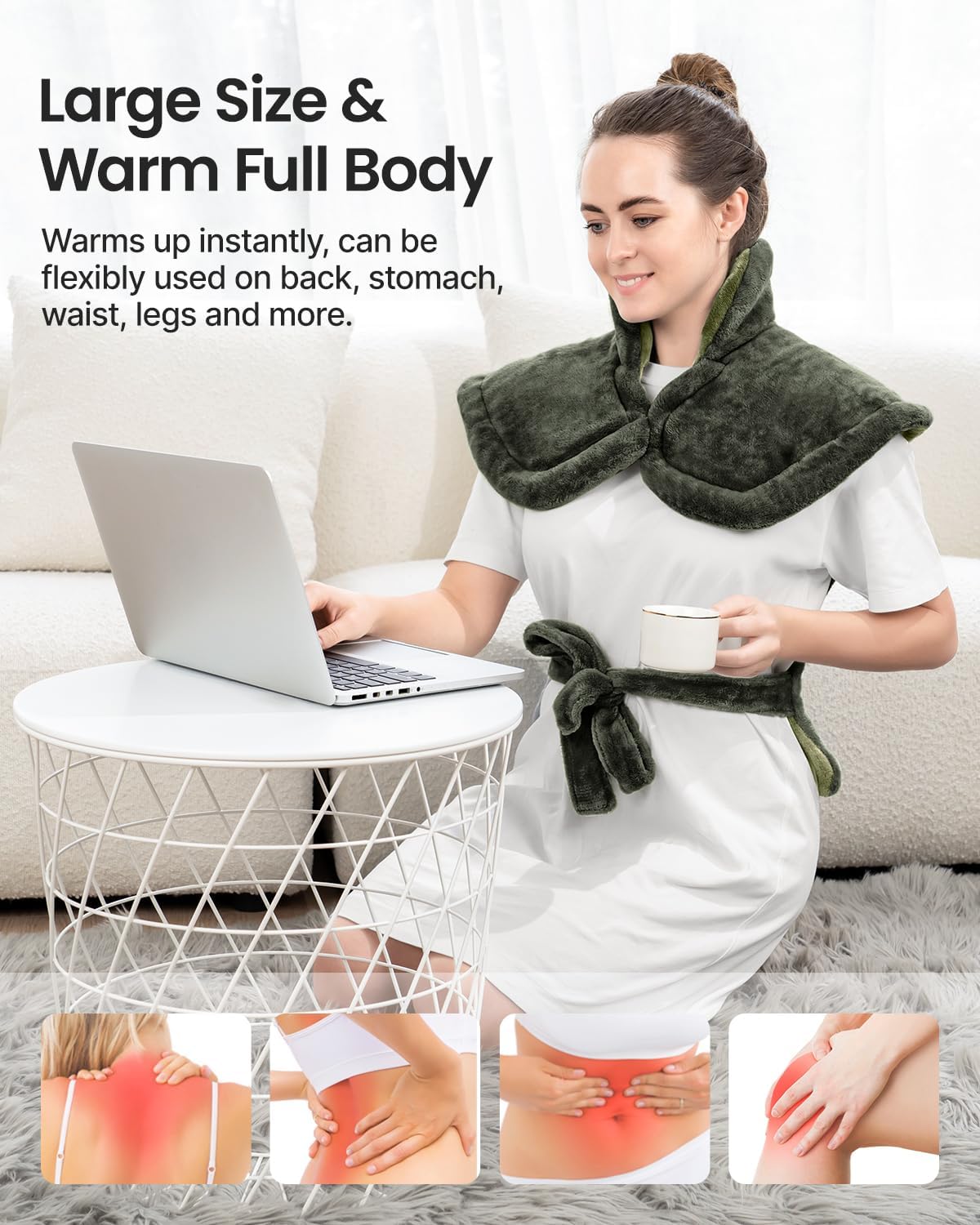 RENPHO Electric Heating Pad for Neck & Shoulder Pain Relief, Green NEW