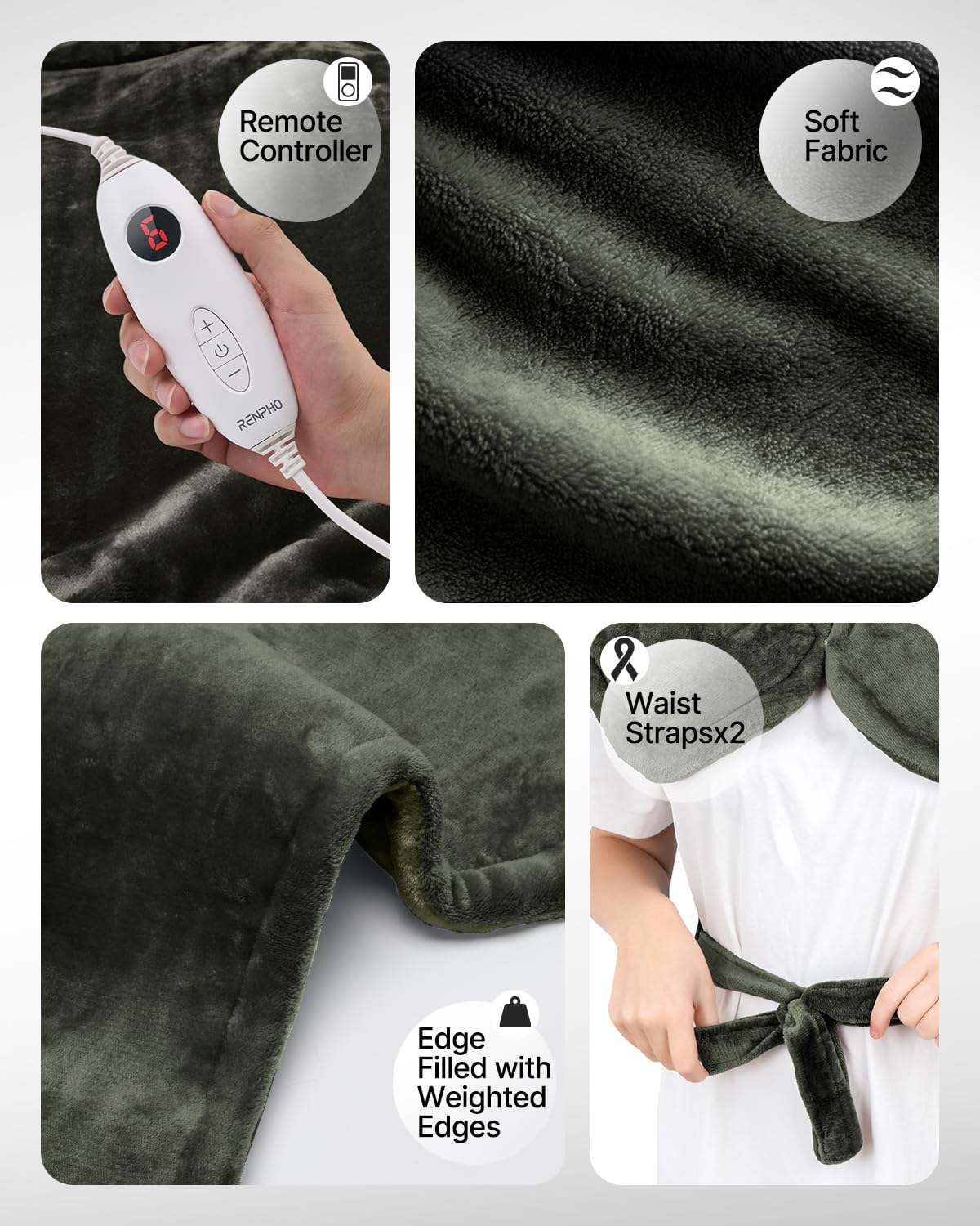 RENPHO Electric Heating Pad for Neck & Shoulder Pain Relief, Green NEW