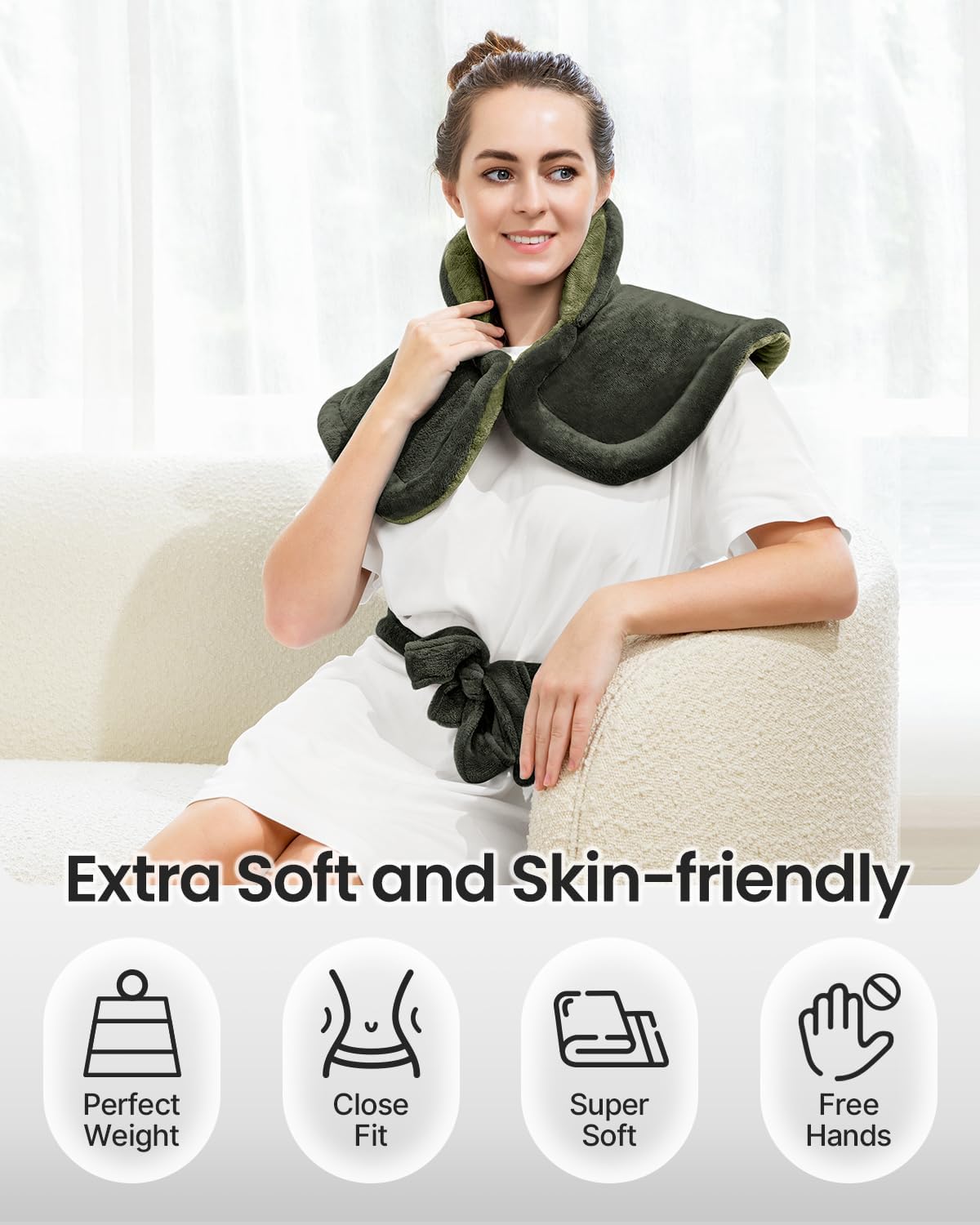 RENPHO Electric Heating Pad for Neck & Shoulder Pain Relief, Green NEW