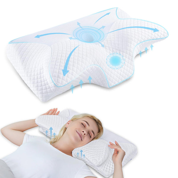 HOMCA Contour Memory Foam Neck Pillow Cervical Support White Standard Size DEMO