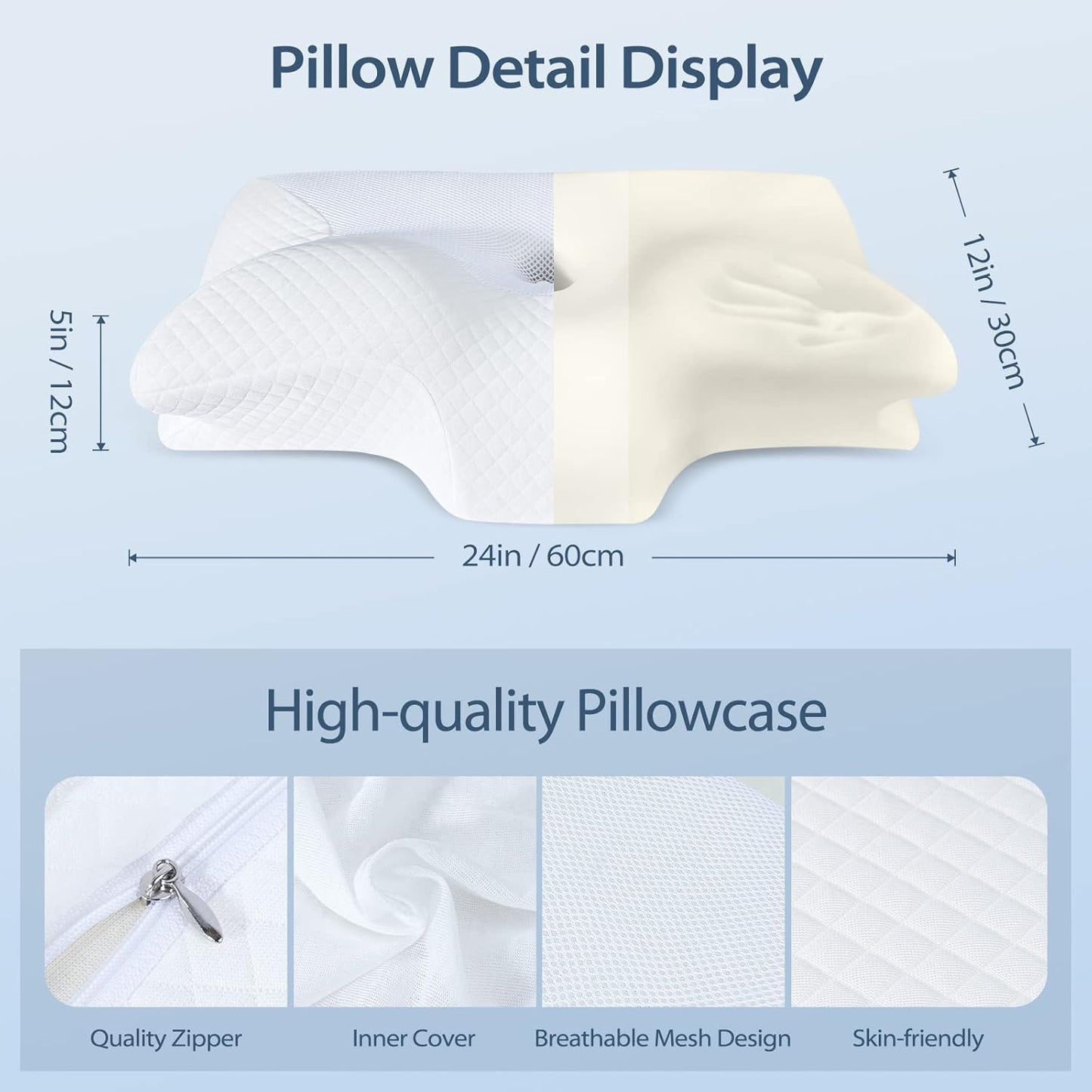 HOMCA Contour Memory Foam Neck Pillow Cervical Support White Standard Size DEMO