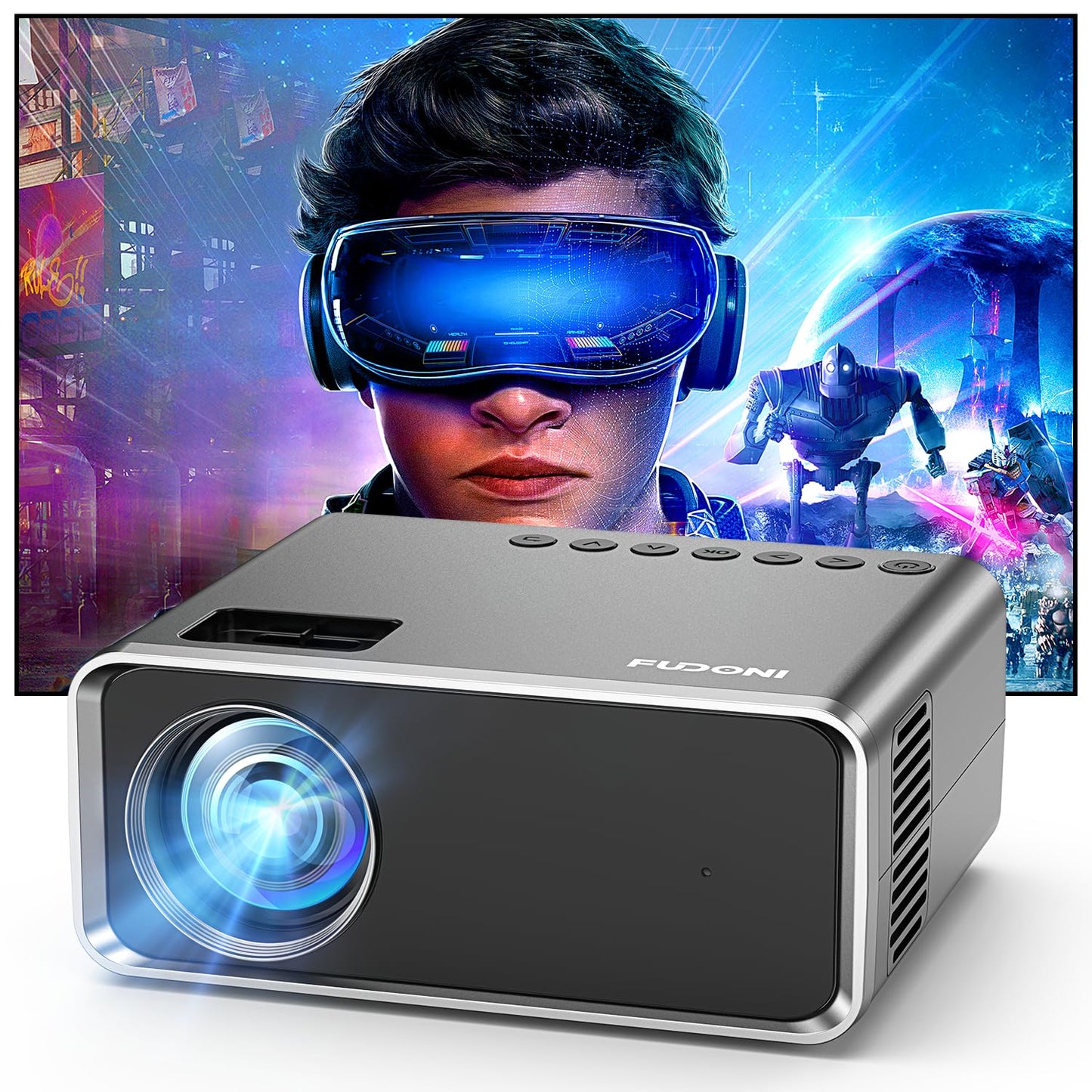 FUDONI 4K Projectors Portable Projector with WiFi & Bluetooth, Iron Gray, DEMO