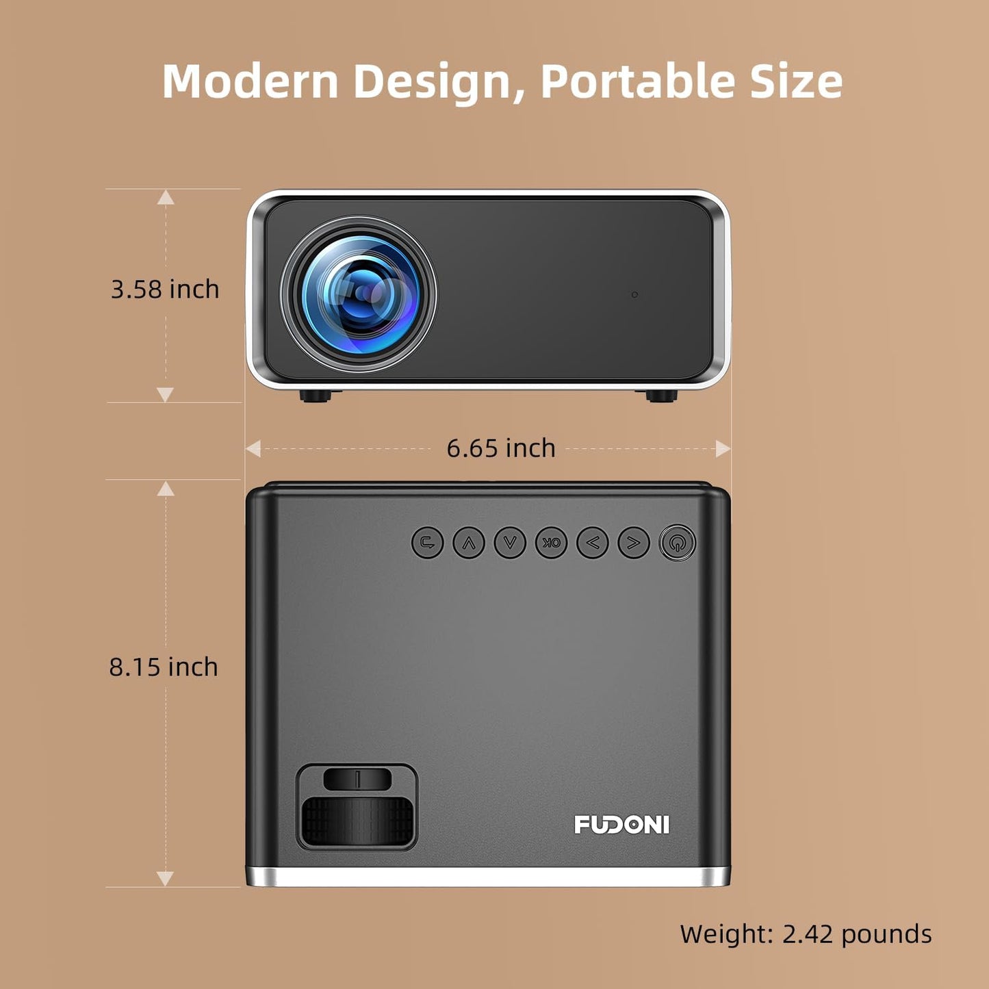 FUDONI 4K Projectors Portable Projector with WiFi & Bluetooth, Iron Gray, DEMO