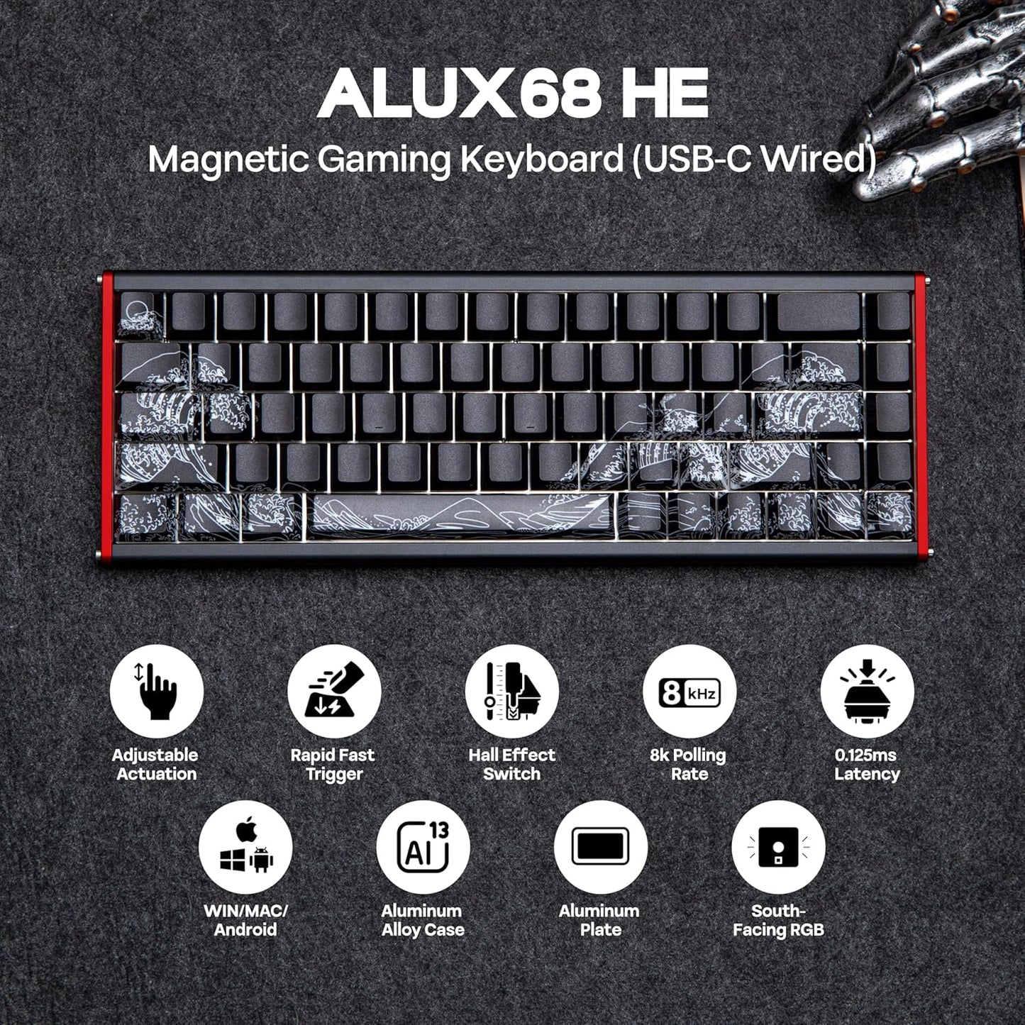 Ajazz Aluminum Rapid Trigger Gaming Keyboard Black Side-Printed NEW