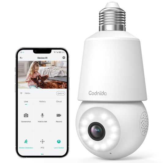 Codnida Gray WiFi Bullet Camera Security Light Bulb for Indoor & Outdoor DEMO