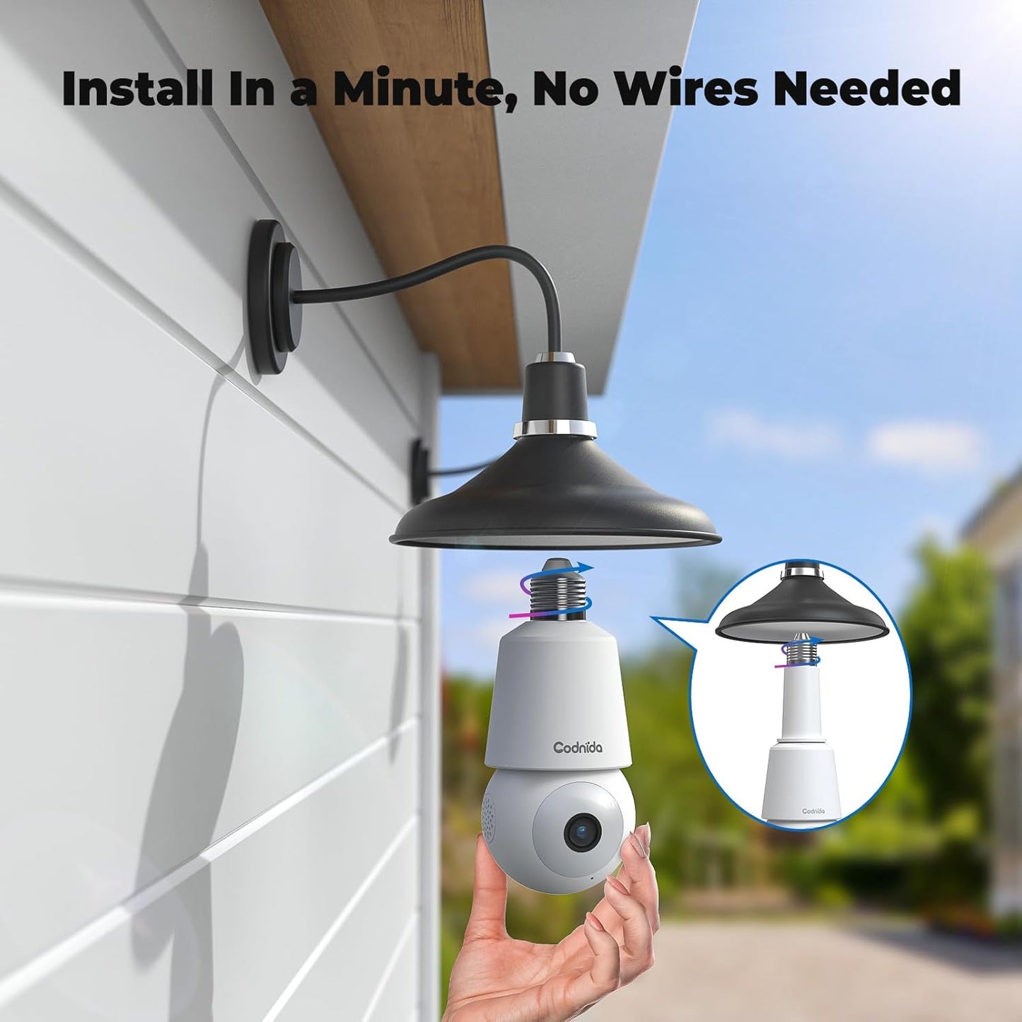 Codnida Gray WiFi Bullet Camera Security Light Bulb for Indoor & Outdoor DEMO