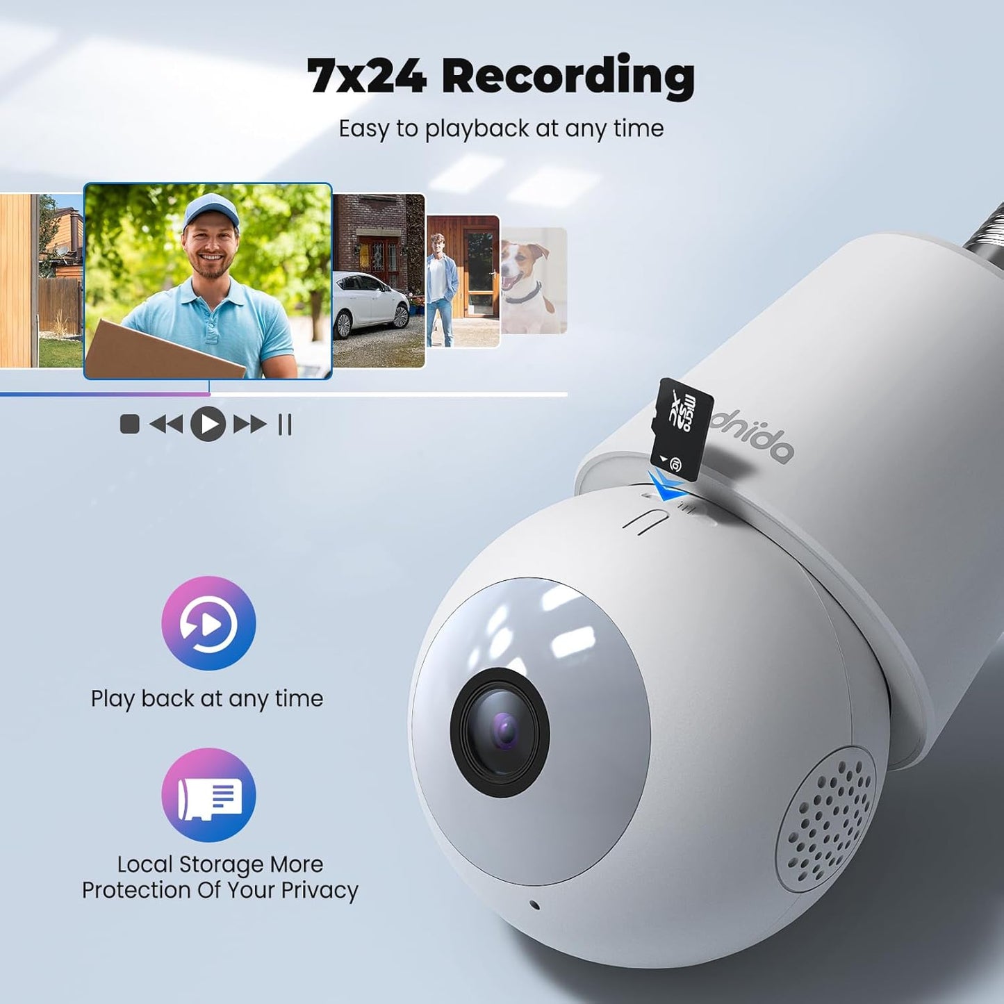 Codnida Gray WiFi Bullet Camera Security Light Bulb for Indoor & Outdoor DEMO