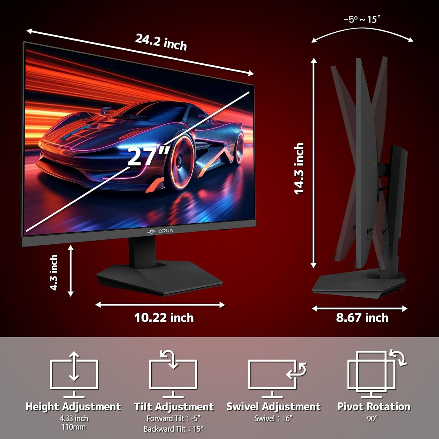 CRUA 4K Monitors UHD 27 Inch Gaming Monitor 160Hz IPS Panel Office Display DEMO