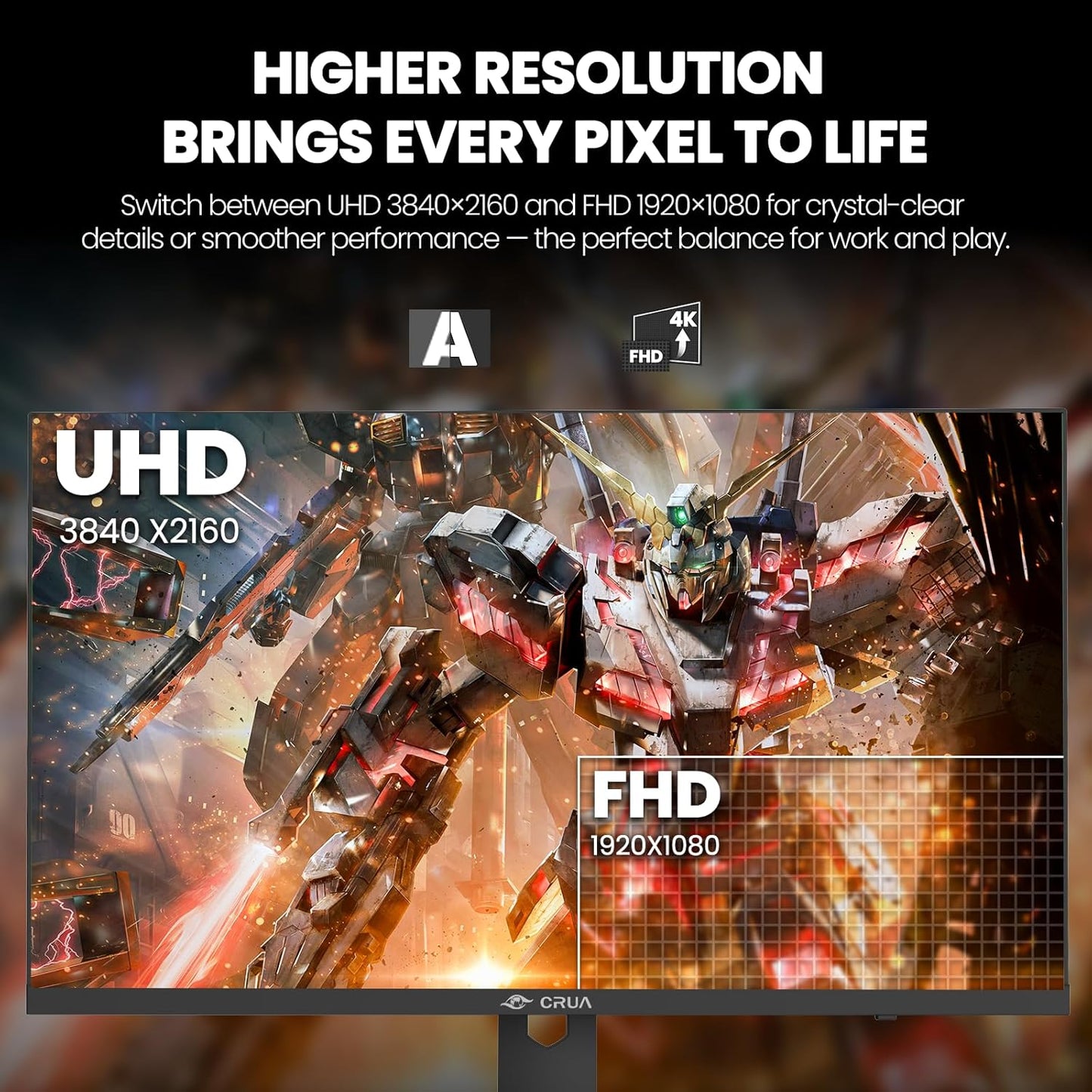 CRUA 4K Monitors UHD 27 Inch Gaming Monitor 160Hz IPS Panel Office Display DEMO