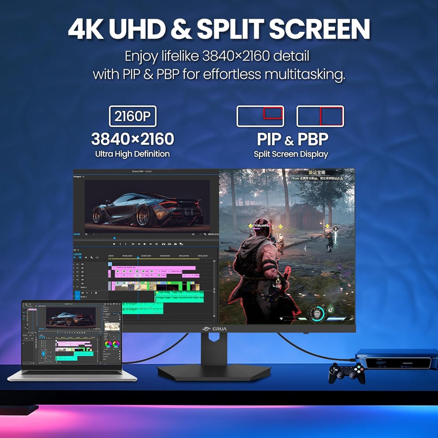 CRUA 4K Monitors UHD 27 Inch Gaming Monitor 160Hz IPS Panel Office Display DEMO