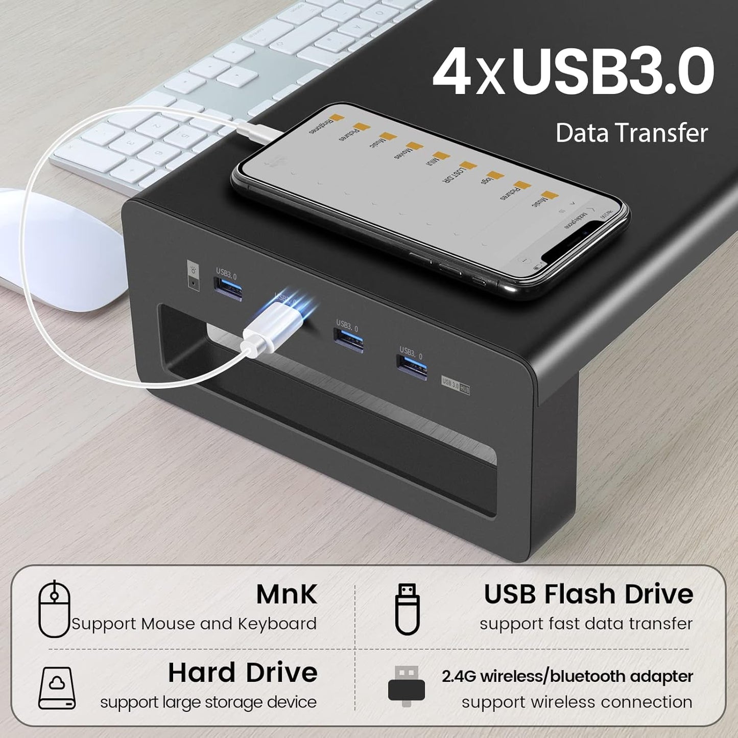 VAYDEER USB 3.0 Monitor Stand Metal Riser with Hub for Data Transfer & DEMO