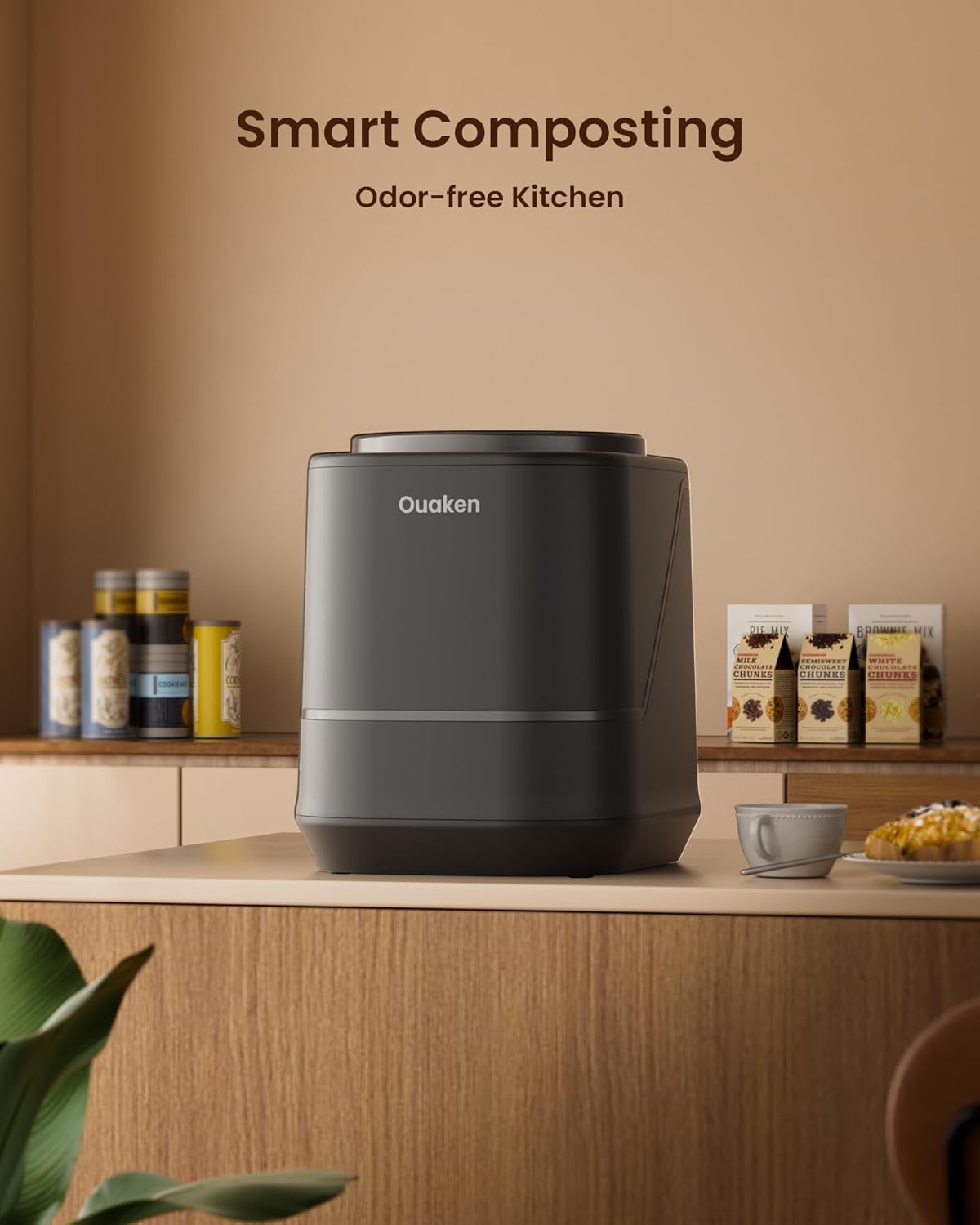 Ouaken Smart Countertop Compost Bin Odorless Low Waste Recycling Black DEMO