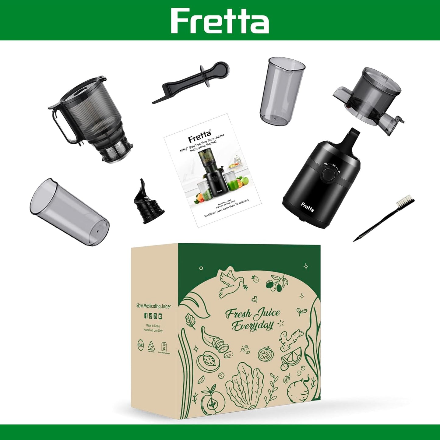 Fretta Masticating Juicers Slow Juicer Machine, Cold Press Electric 1L DEMO