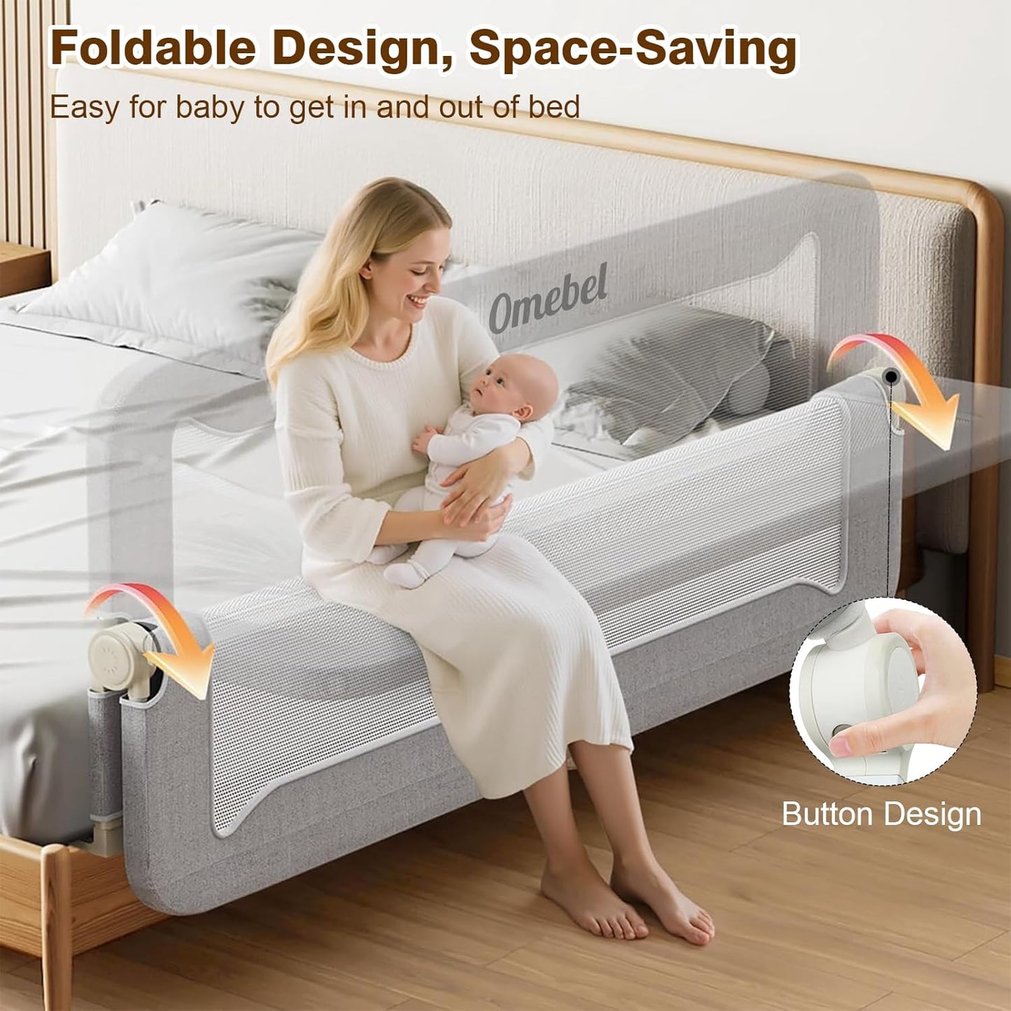 Omebel 200CM Grey Toddler Bed Rails Long Safety Guard Bedside for Crib DEMO