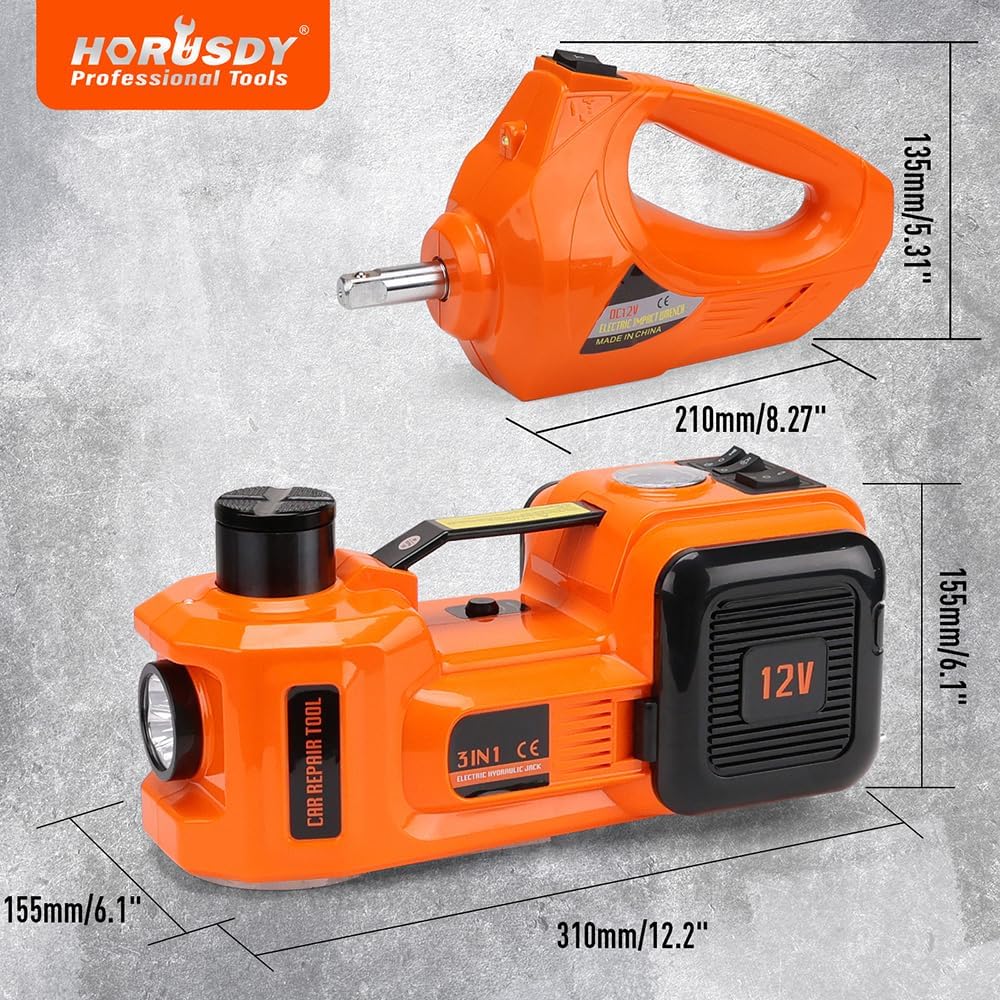 HORUSDY 5 Ton Hydraulic Car Jack Kit with 12V Electric Impact Wrench Tire DEMO