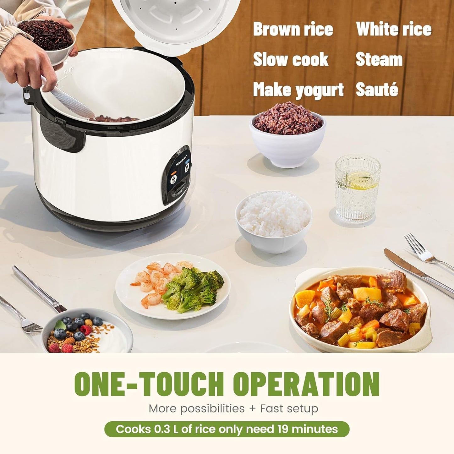 Moosum Rice Cooker with One Touch and Food Steamer 0.8L 5 Cup Capacity NEW